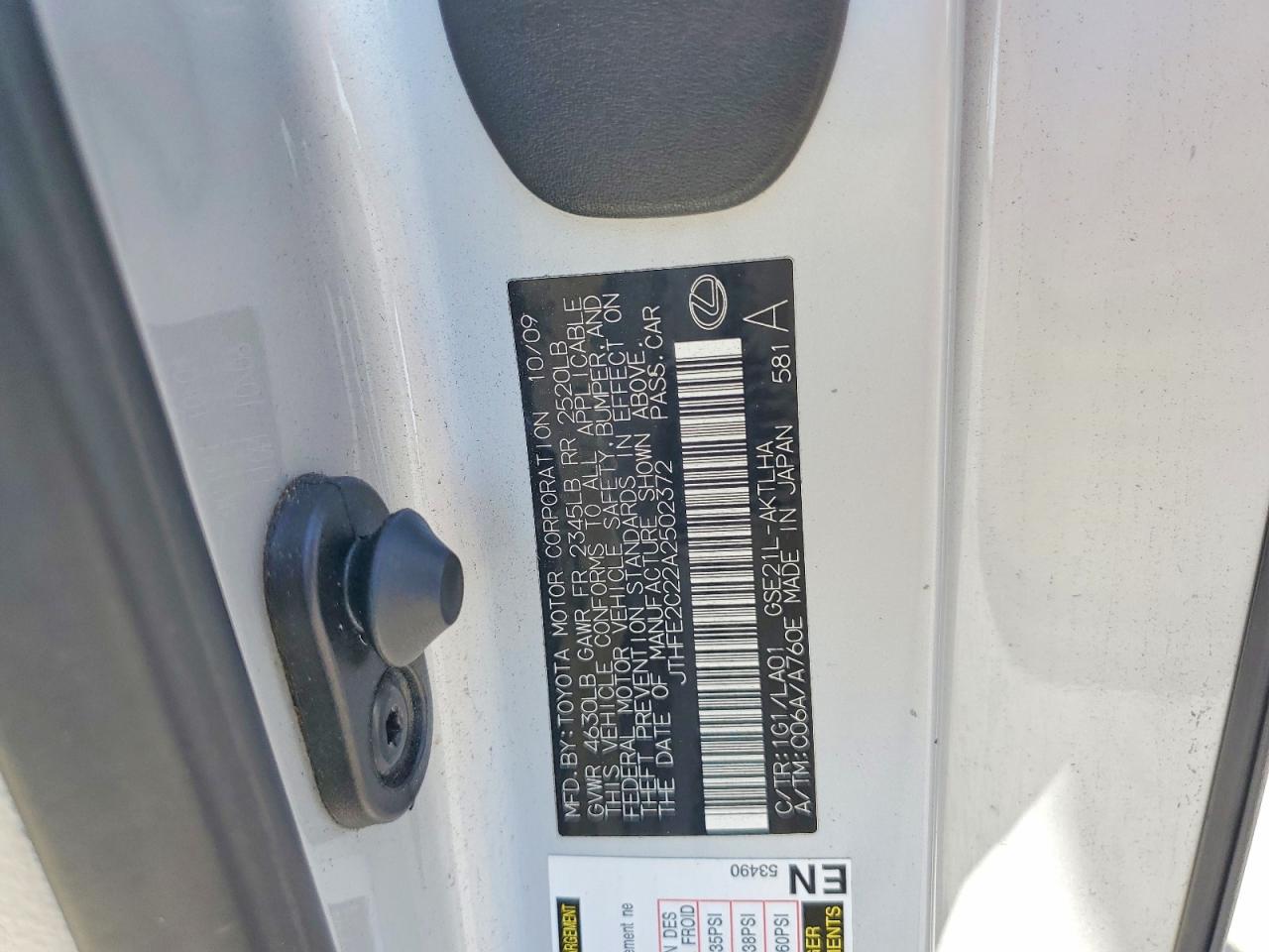2010 Lexus Is350 Silver vin: JTHFE2C22A2502372