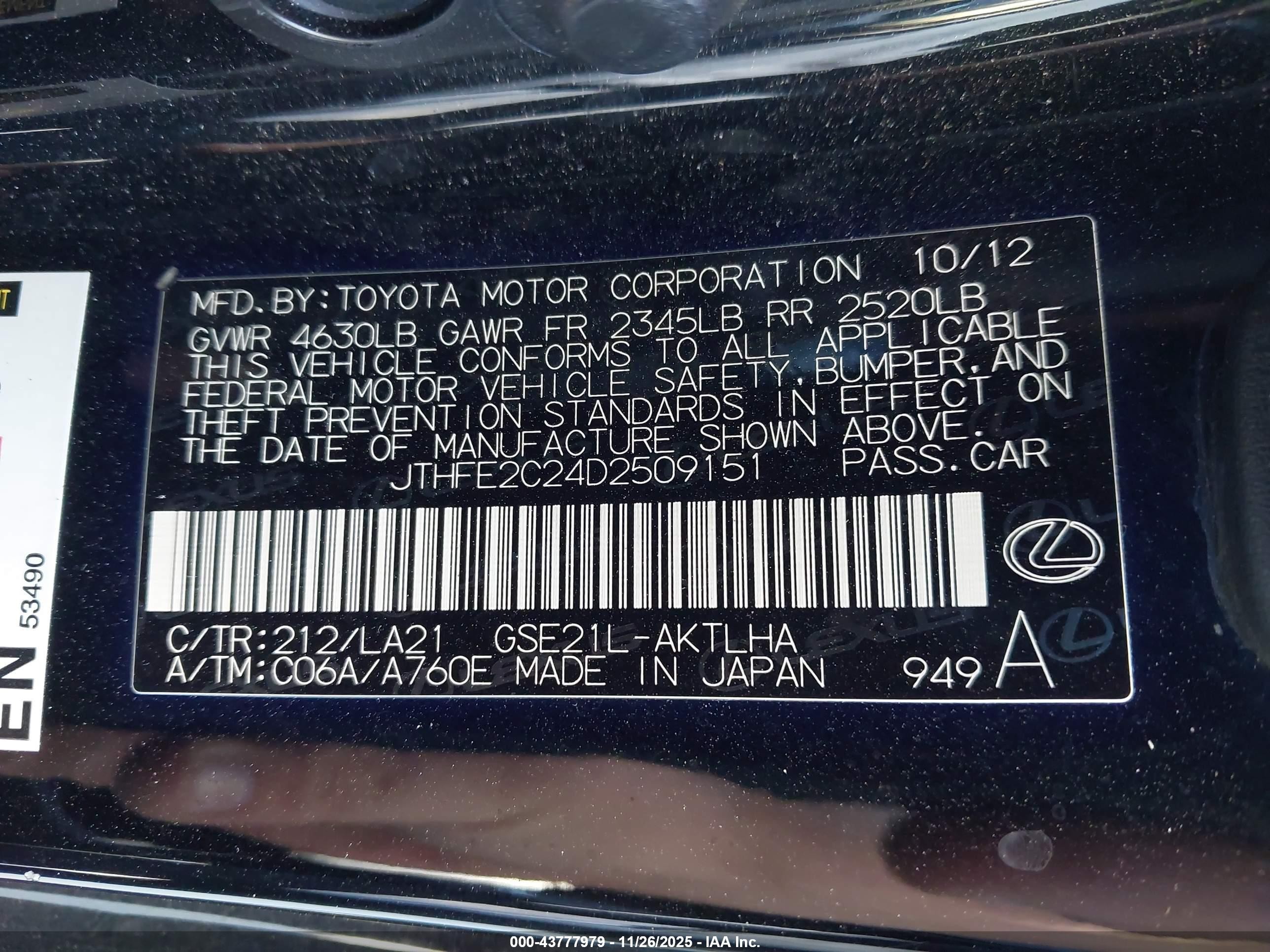 2013 Lexus Is 350c   Black vin: JTHFE2C24D2509151