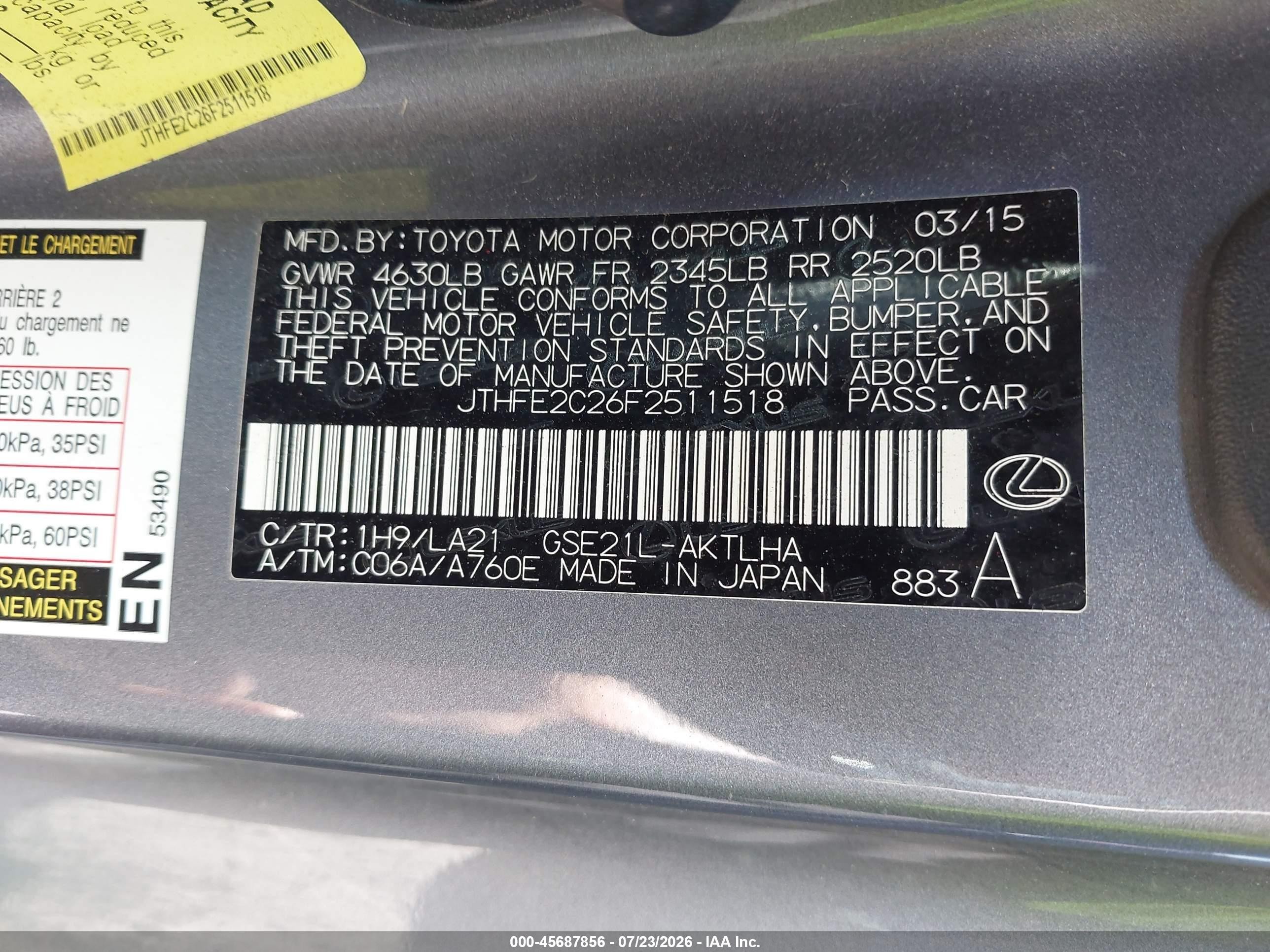 2015 Lexus Is 350c   Gray vin: JTHFE2C26F2511518