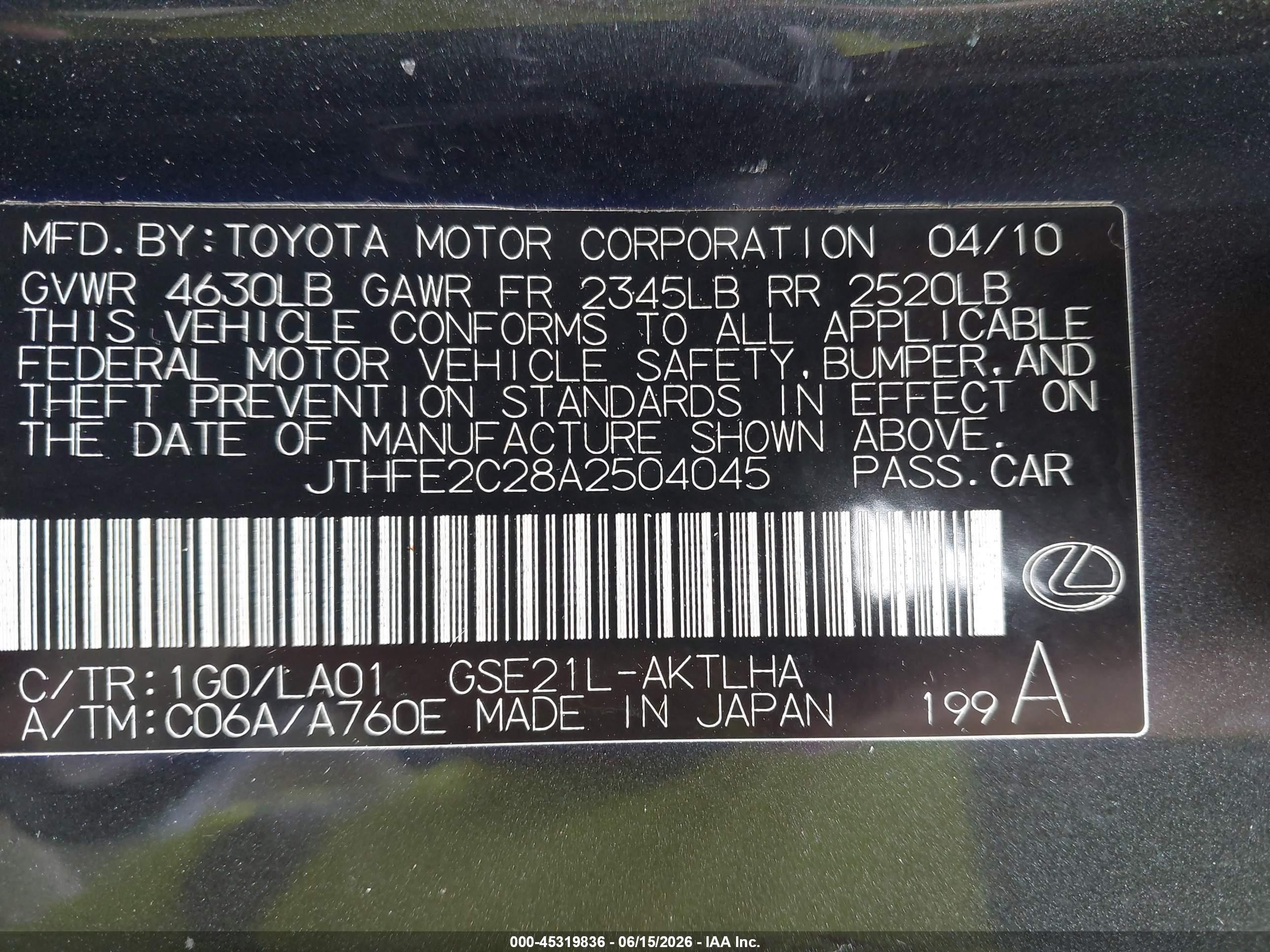 2010 Lexus Is 350c   Gray vin: JTHFE2C28A2504045