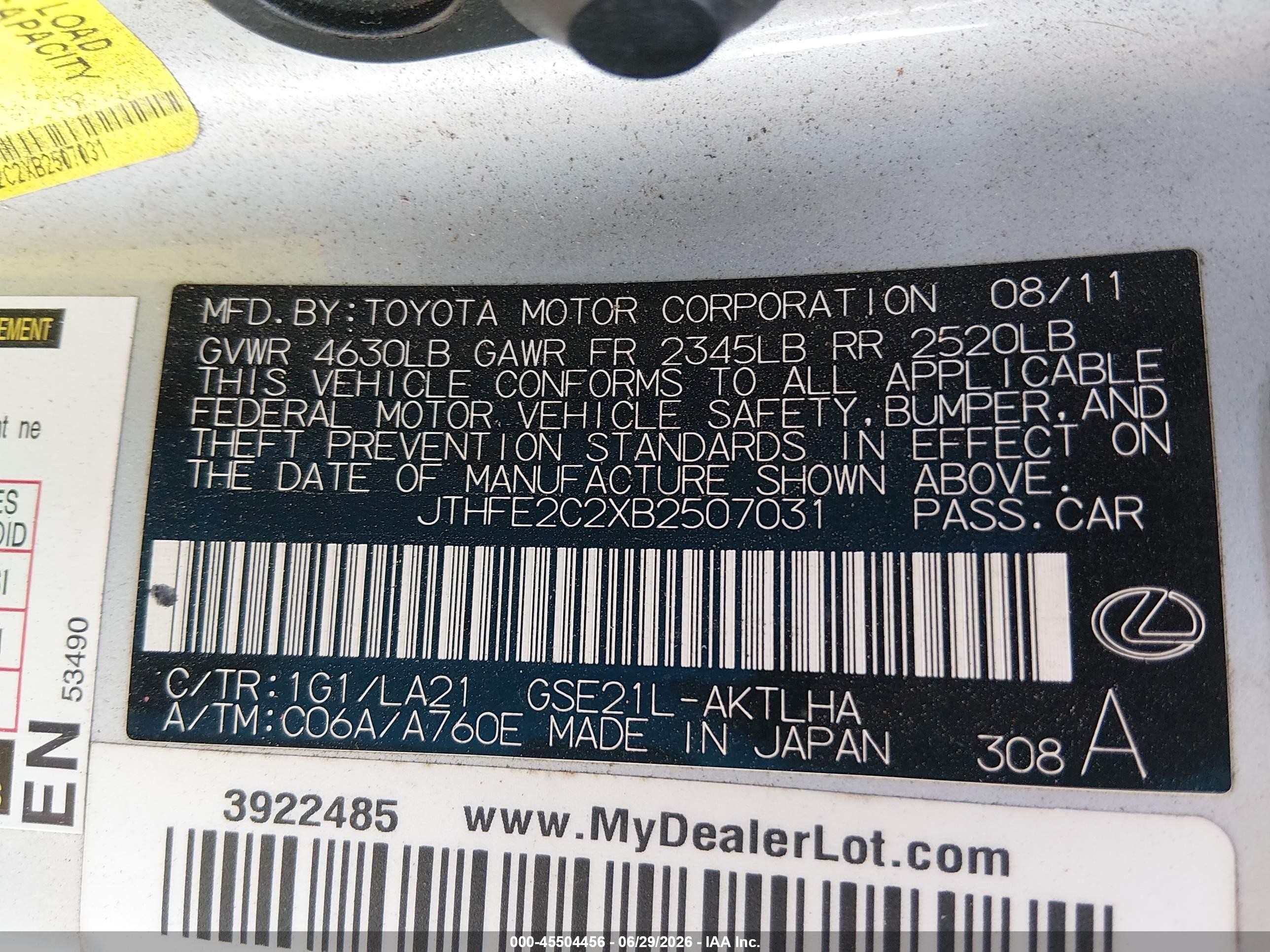 2011 Lexus Is 350c   Silver vin: JTHFE2C2XB2507031