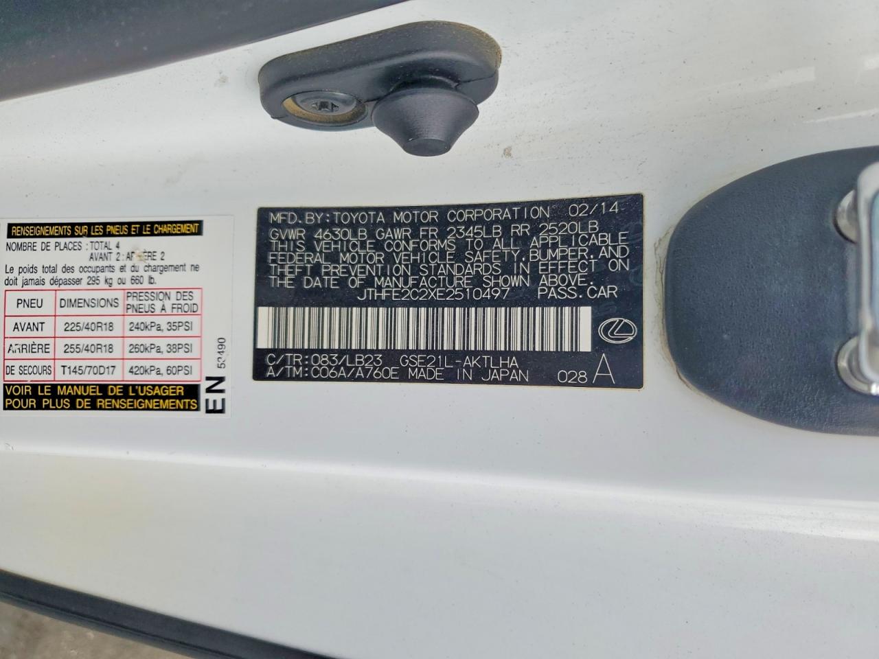 2014 Lexus Is 350 White vin: JTHFE2C2XE2510497