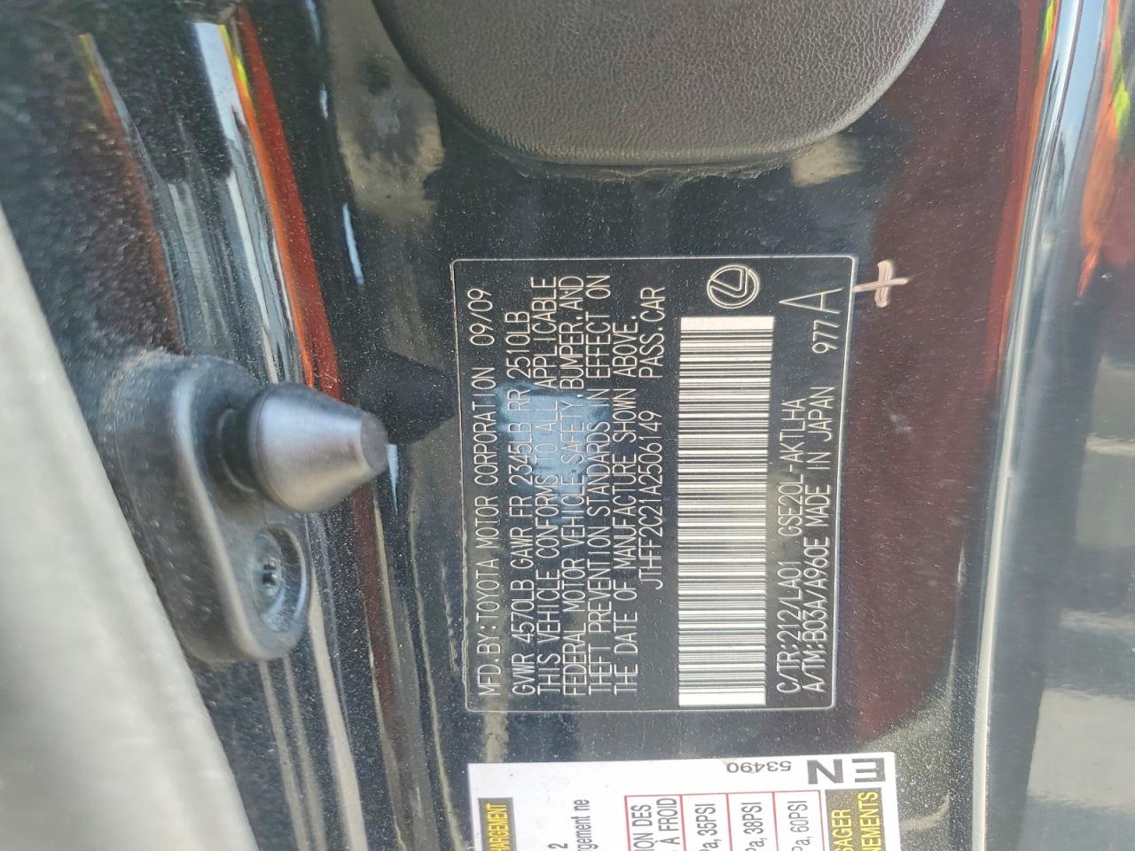 2010 Lexus Is 250 Black vin: JTHFF2C21A2506149