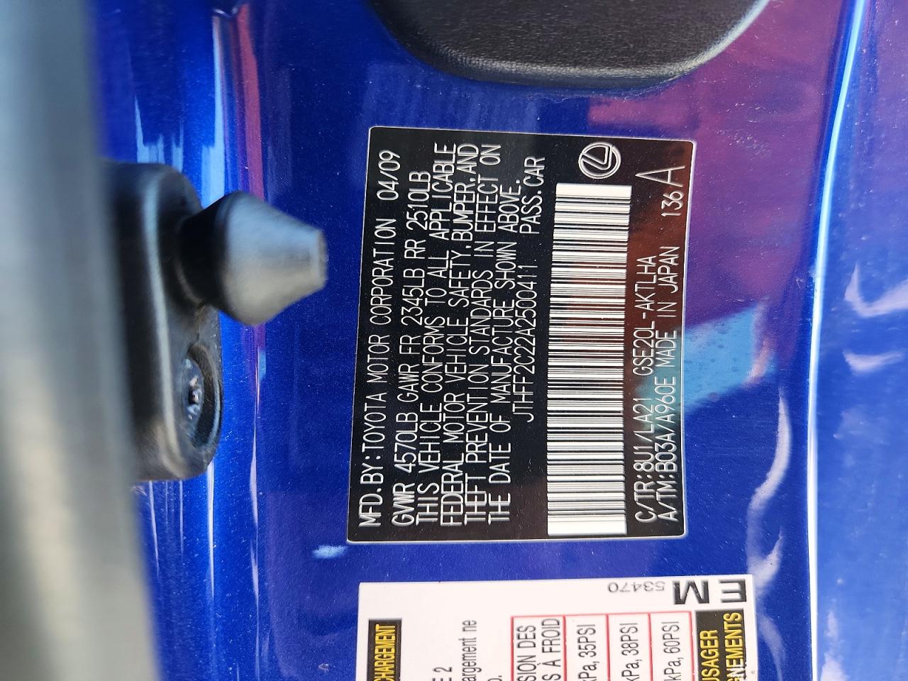 2010 Lexus Is 250 Blue vin: JTHFF2C22A2500411