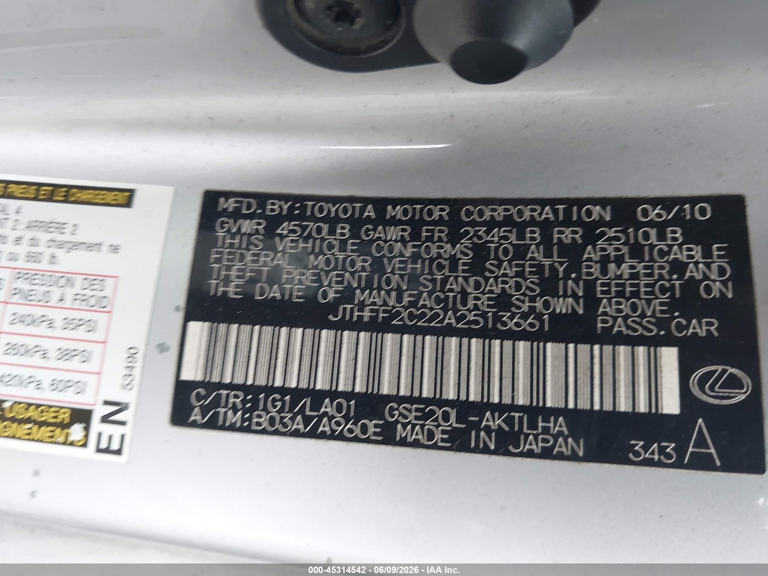 2010 Lexus Is 250c   Silver vin: JTHFF2C22A2513661