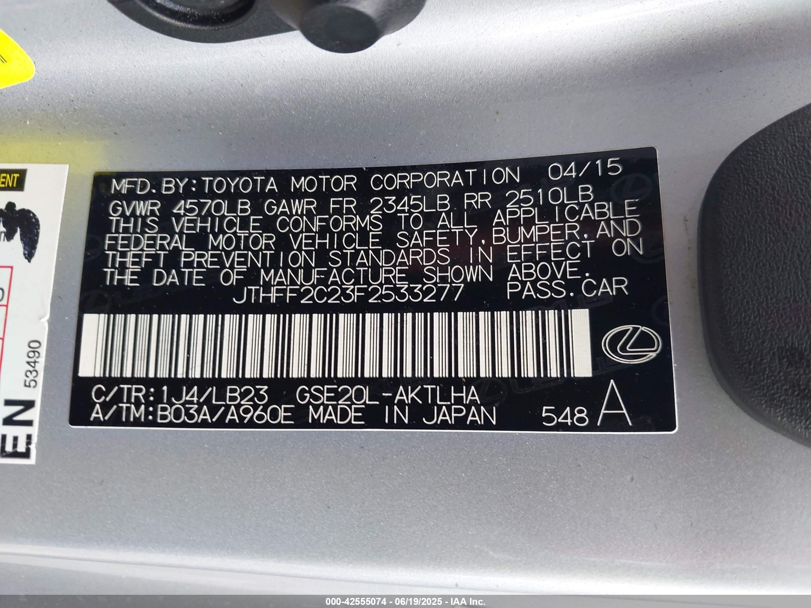 2015 Lexus Is 250c   Silver vin: JTHFF2C23F2533277