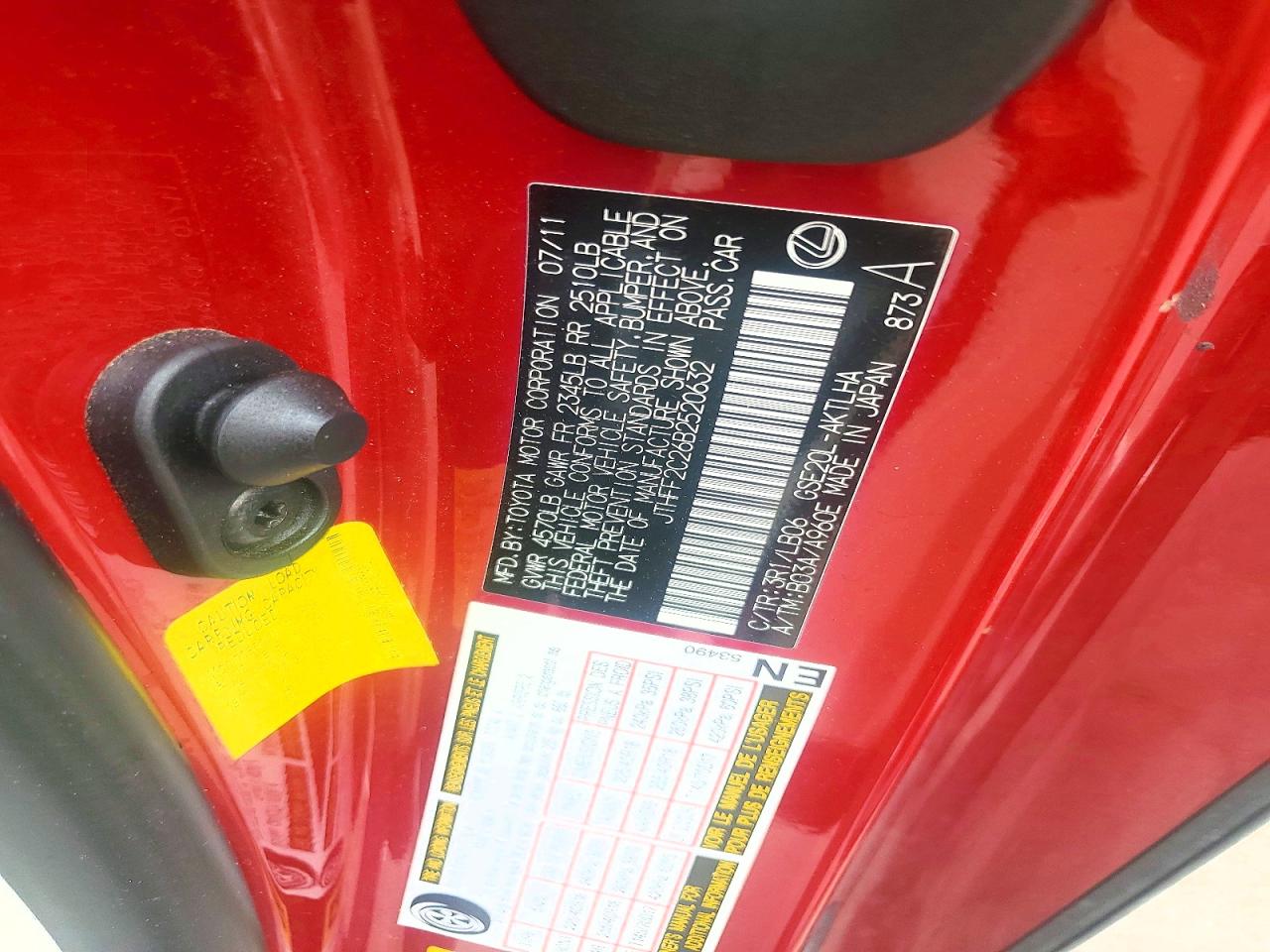 2011 Lexus Is 250 Red vin: JTHFF2C26B2520632