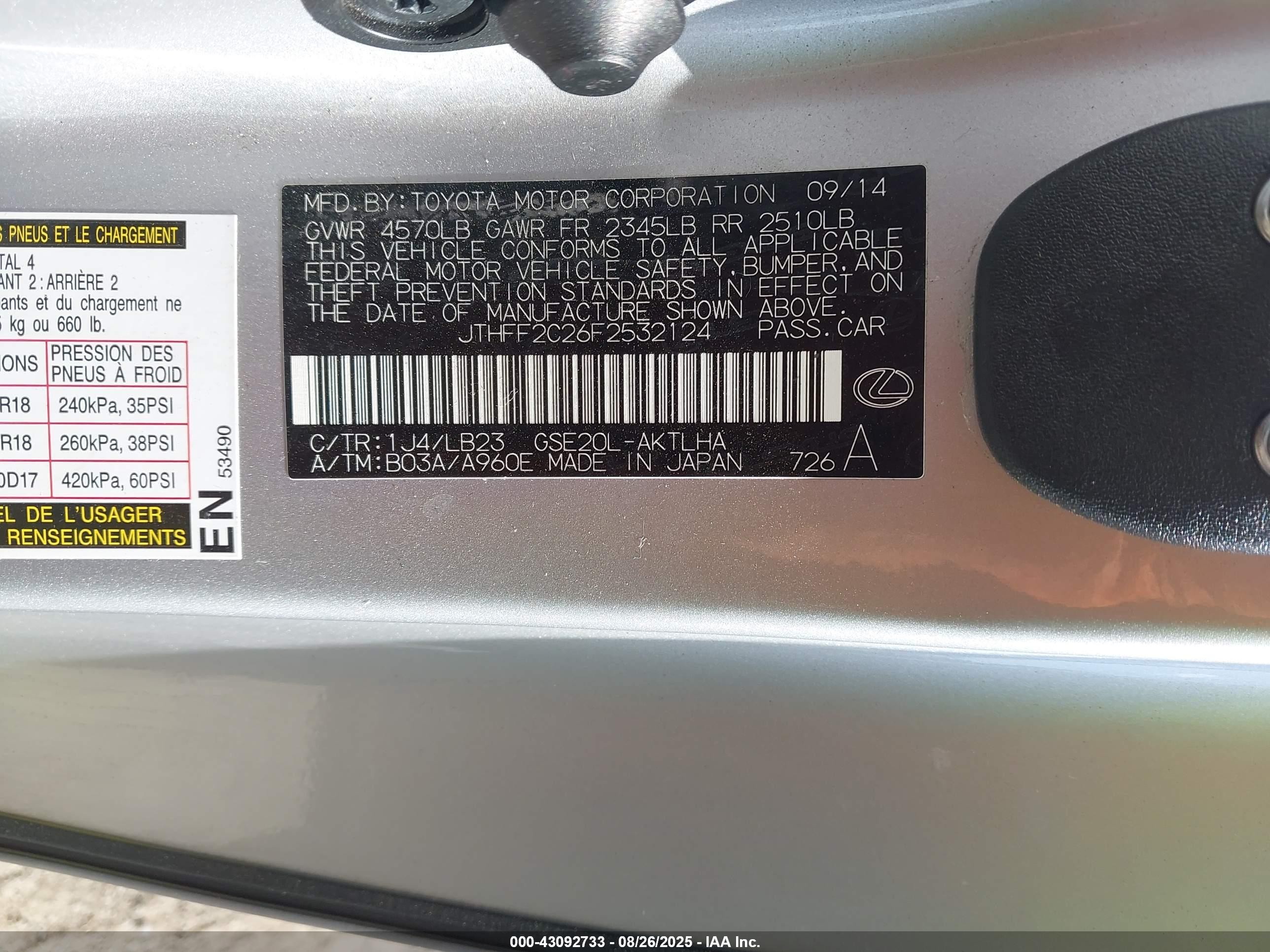 2015 Lexus Is 250c   Gray vin: JTHFF2C26F2532124