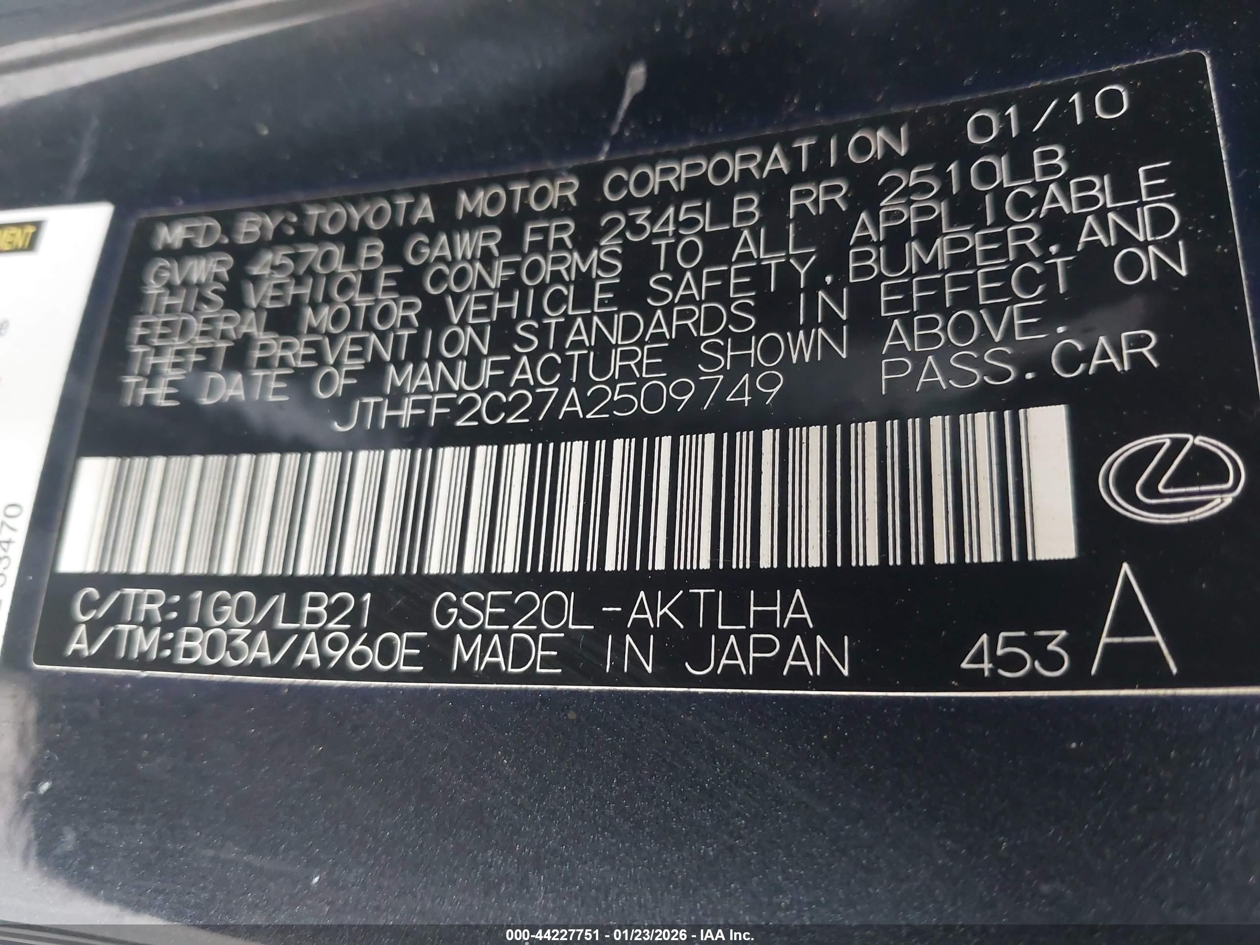 2010 Lexus Is 250c Black vin: JTHFF2C27A2509749