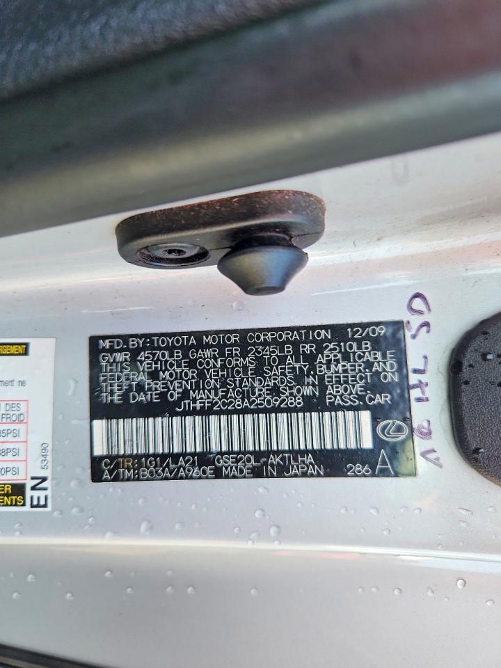 2010 Lexus Is 250c Base Silver vin: JTHFF2C28A2509288