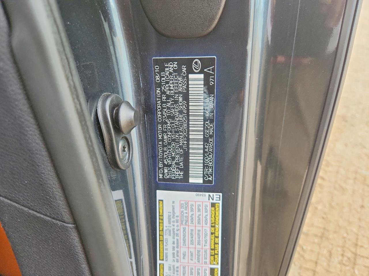 2011 Lexus Is 250c Base Charcoal vin: JTHFF2C28B2514959