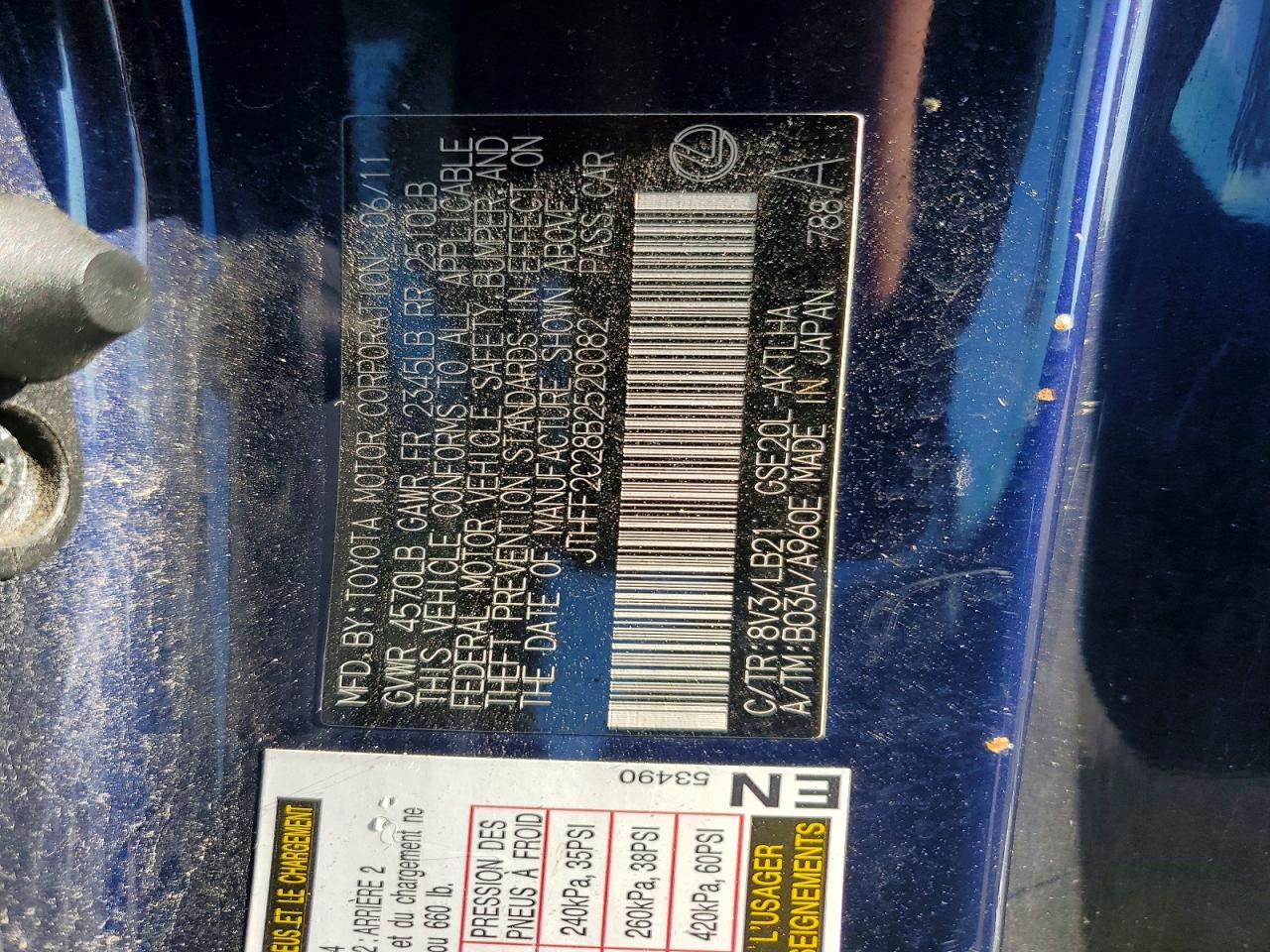 2011 Lexus Is 250 Blue vin: JTHFF2C28B2520082