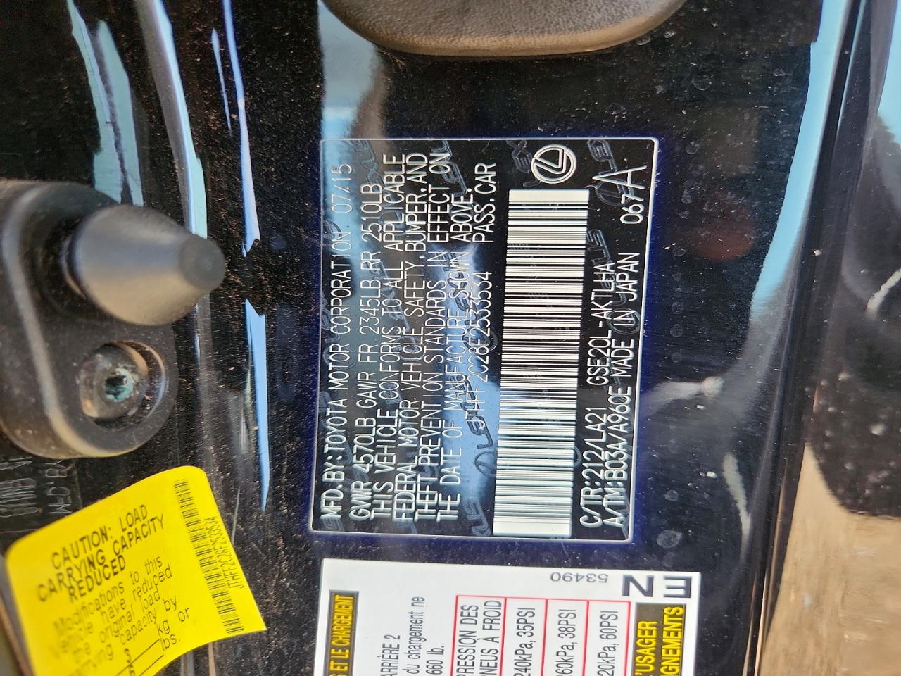 2015 Lexus Is 250 Black vin: JTHFF2C28F2533534