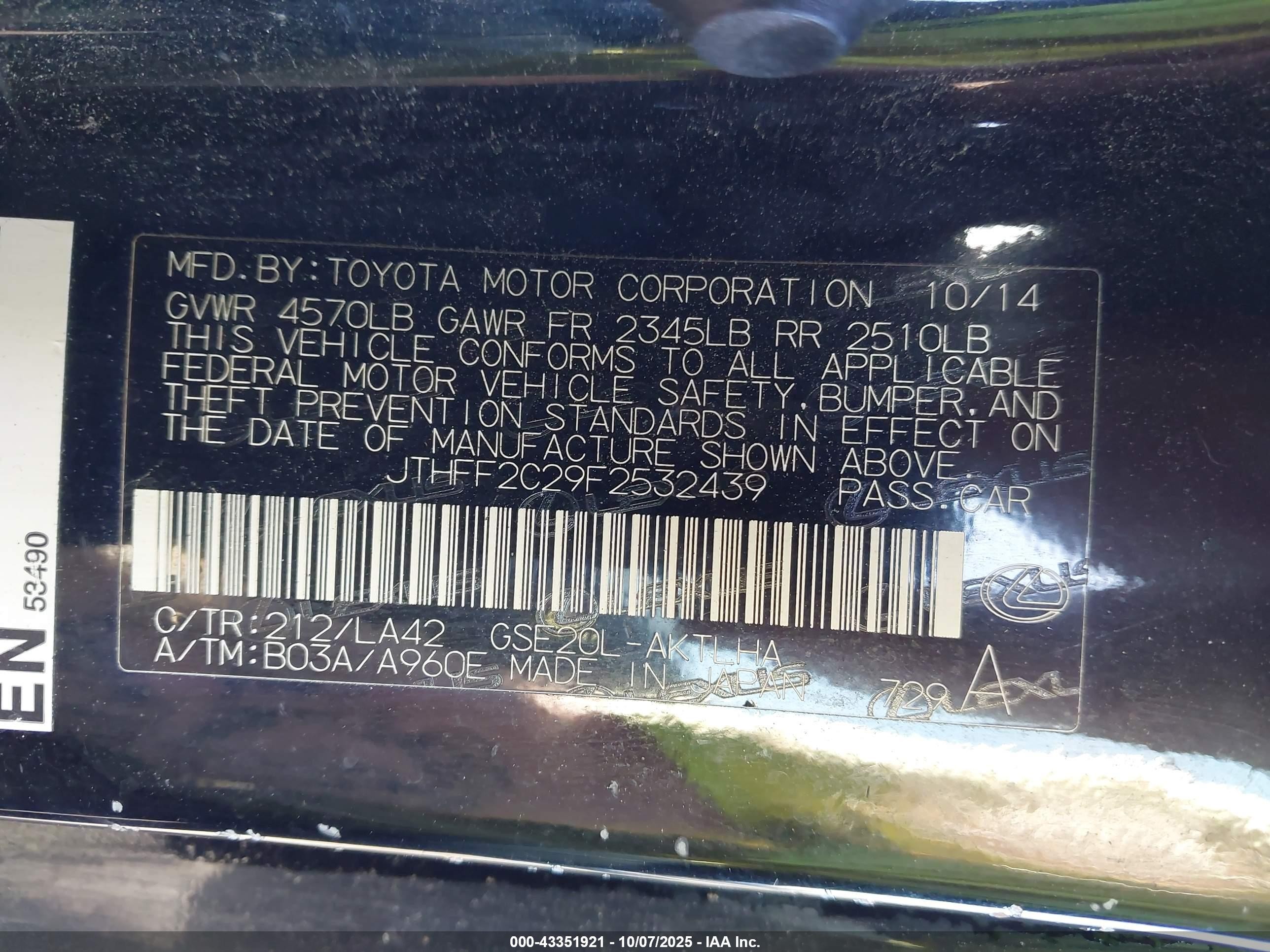 2015 Lexus Is 250c   Black vin: JTHFF2C29F2532439