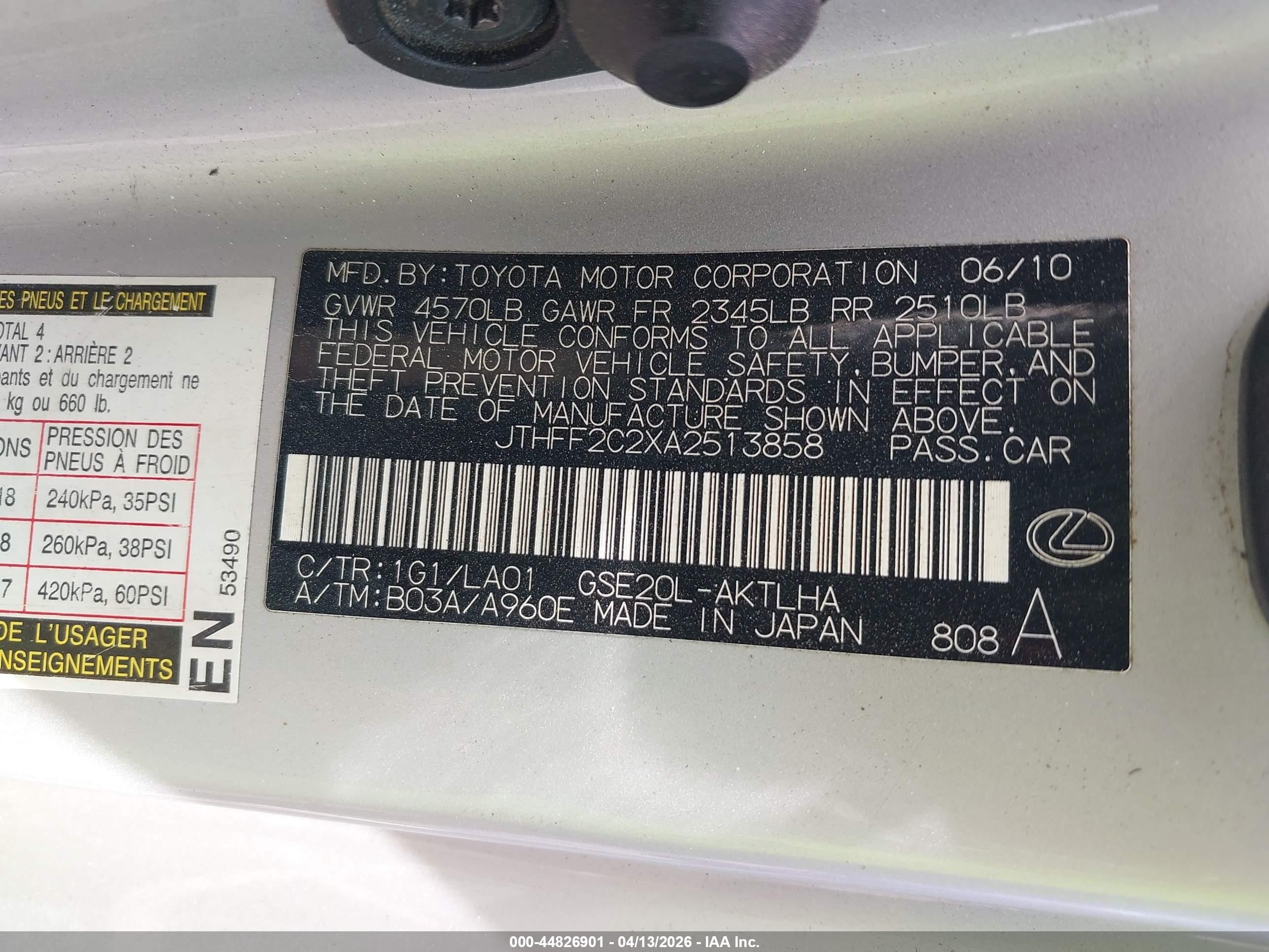 2010 Lexus Is 250c   Silver vin: JTHFF2C2XA2513858