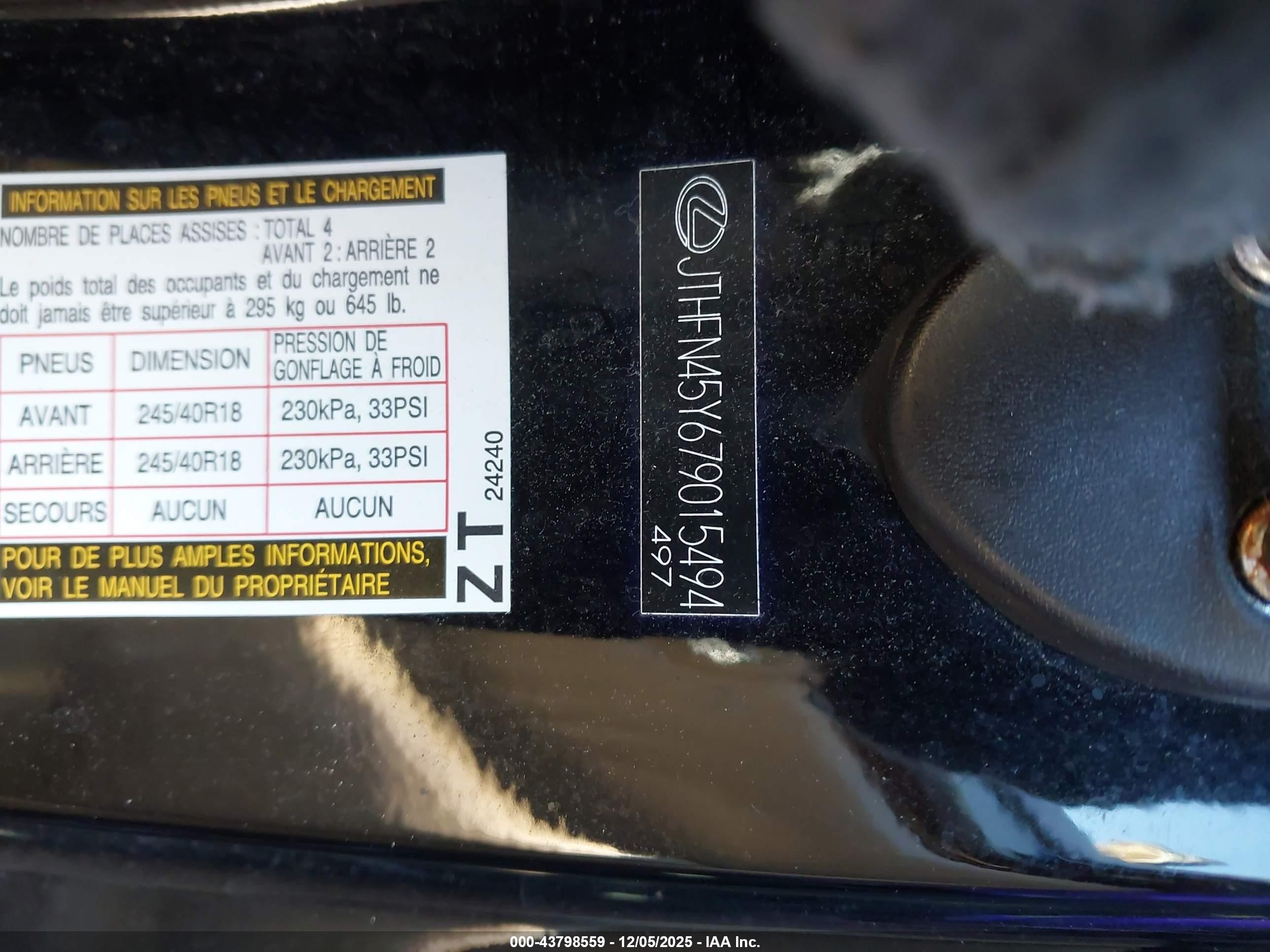 2007 Lexus Sc 430   Черный vin: JTHFN45Y679015494