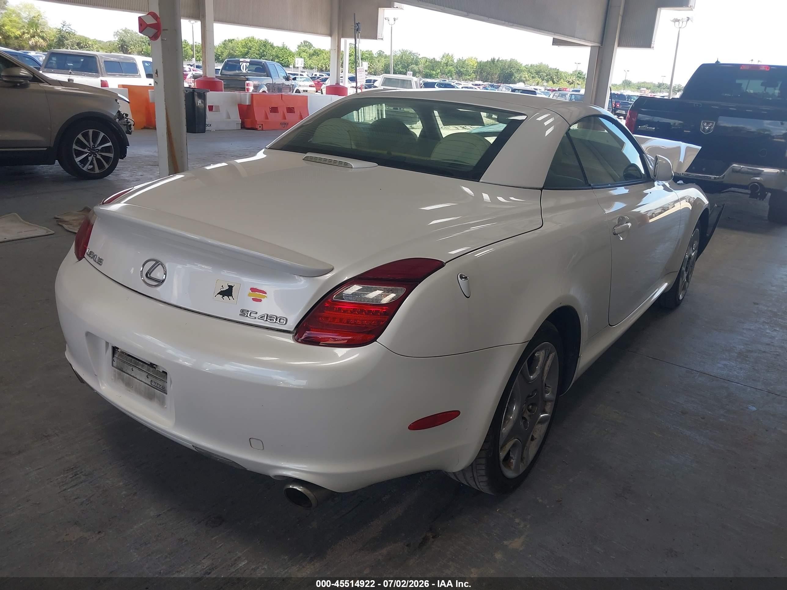 2008 Lexus Sc 430 White vin: JTHFN45Y889019595