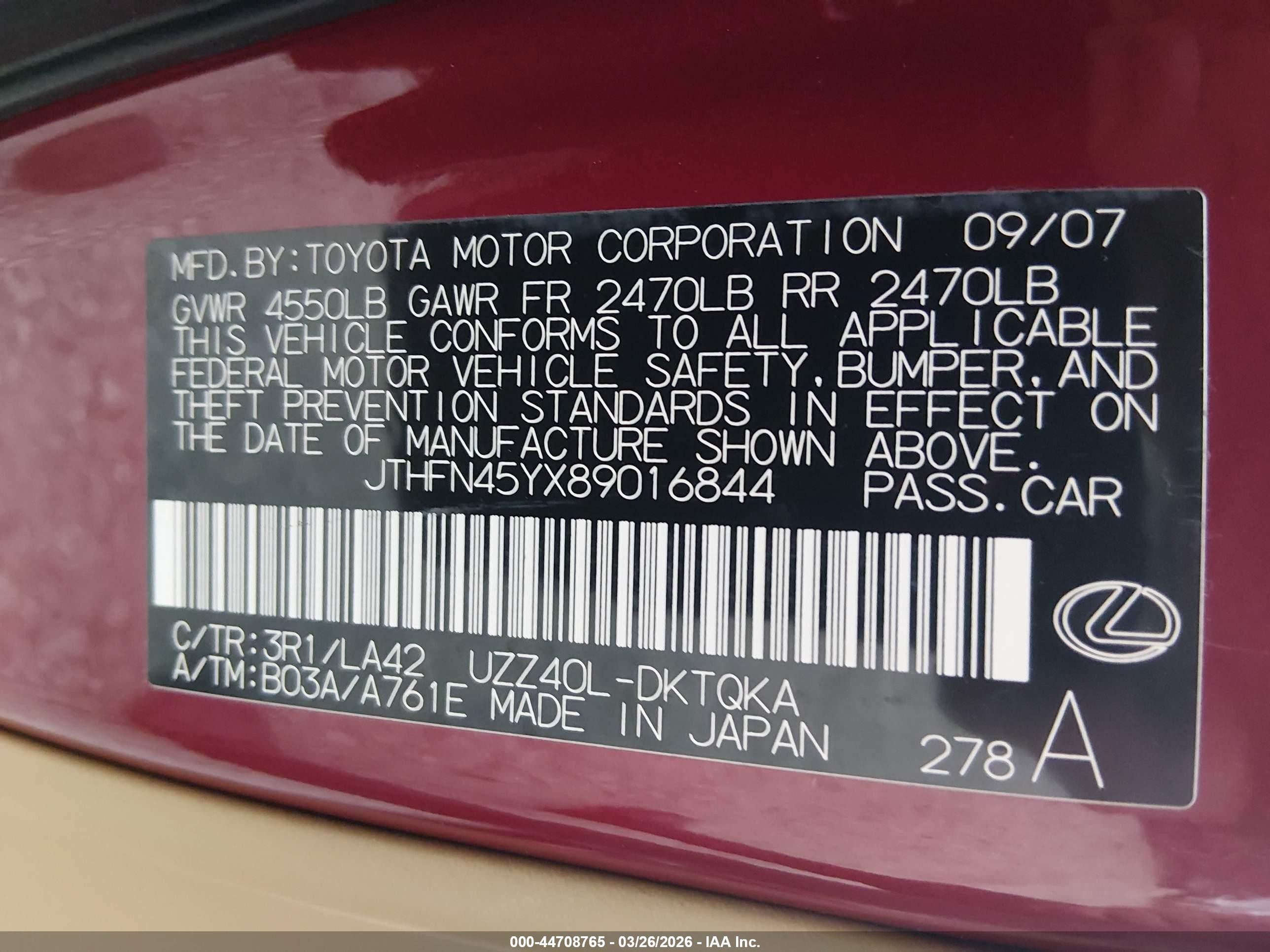 2008 Lexus Sc 430   Red vin: JTHFN45YX89016844