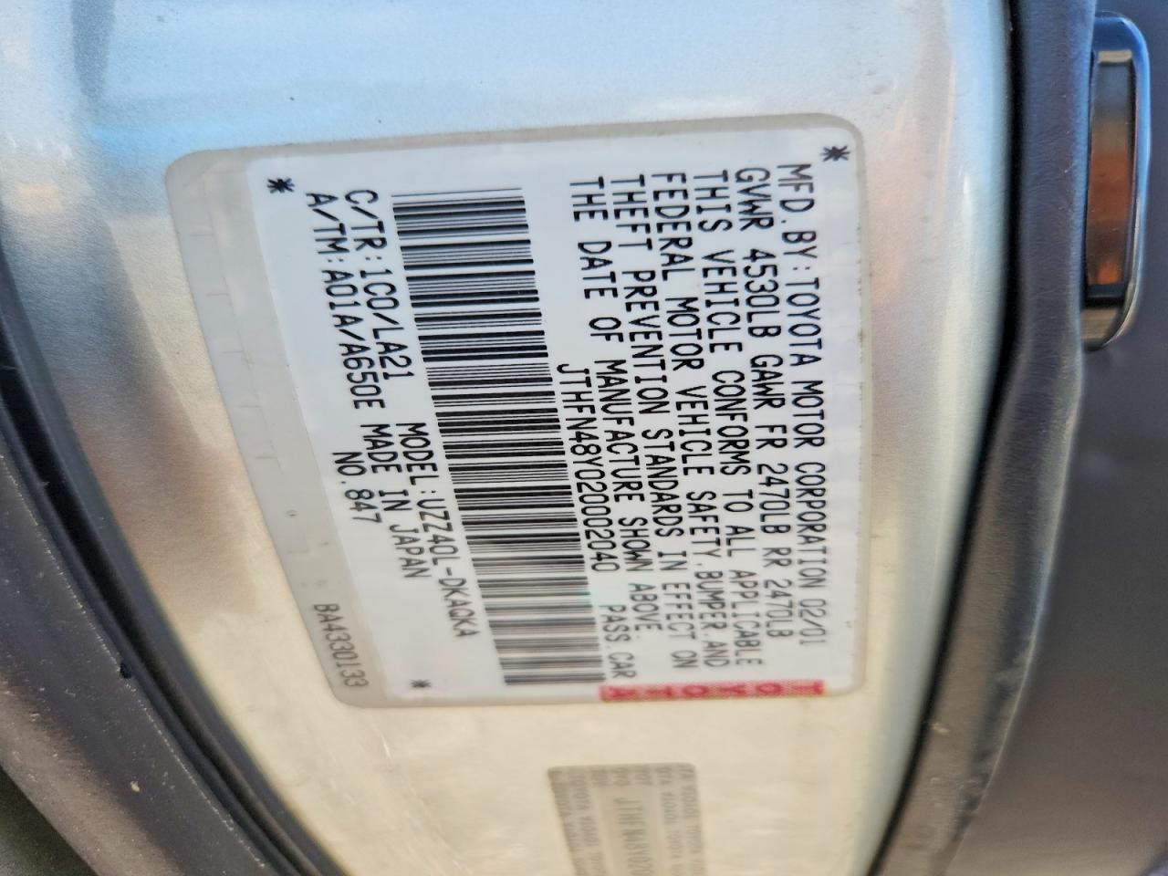 2002 Lexus Sc 430 Silver vin: JTHFN48Y020002040