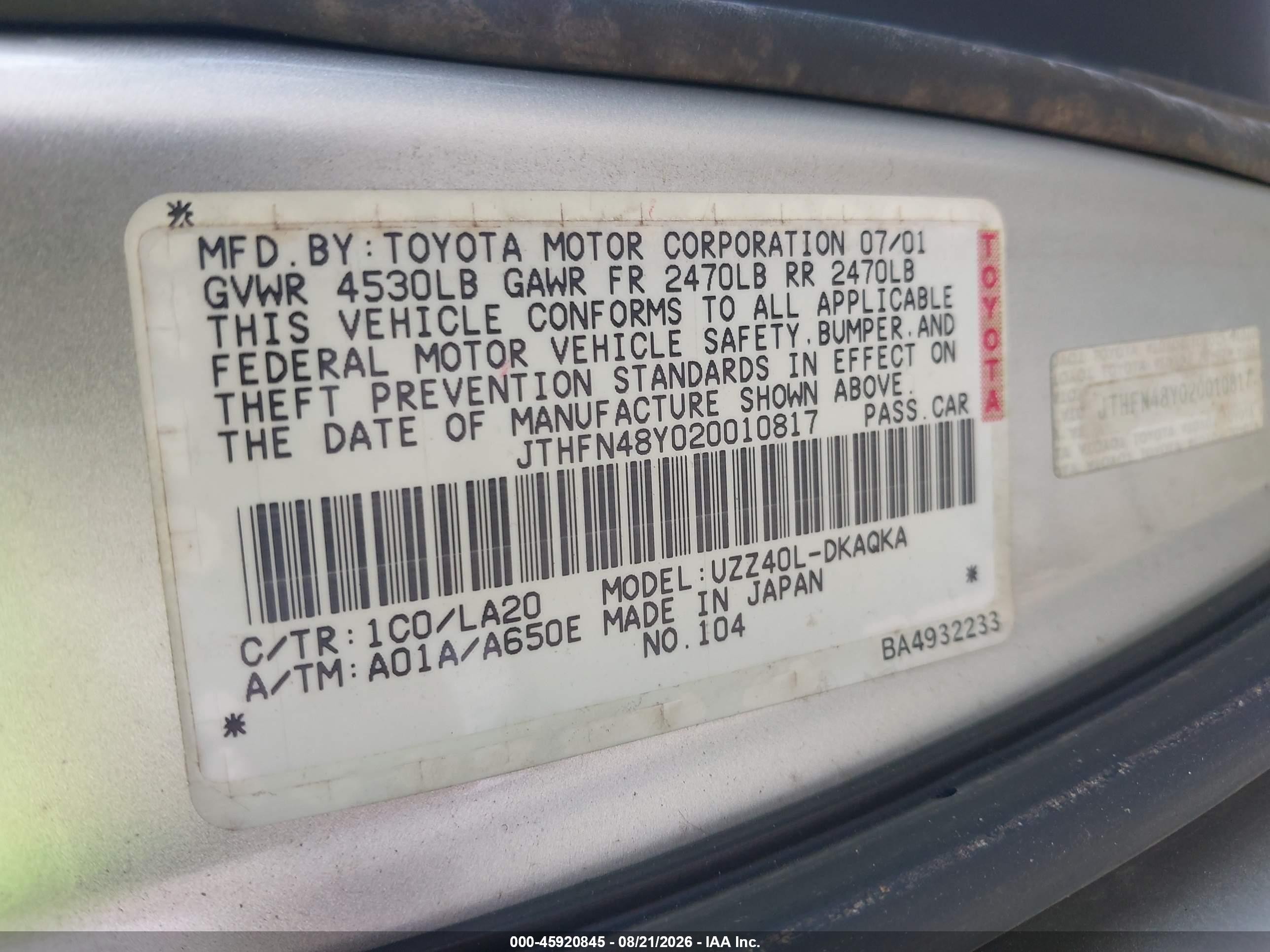 2002 Lexus Sc 430 Silver vin: JTHFN48Y020010817