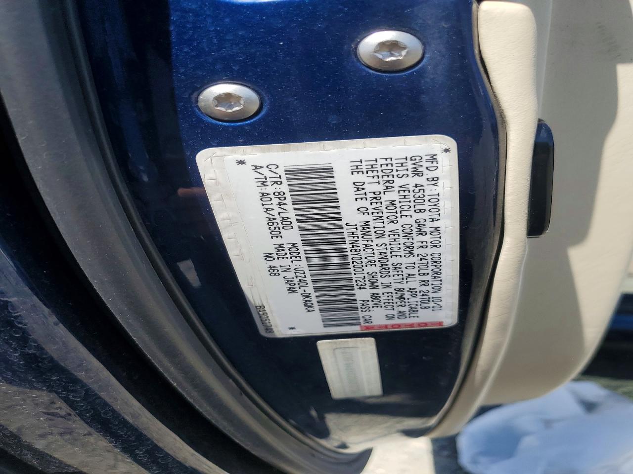 2002 Lexus Sc 430 Blue vin: JTHFN48Y020017234