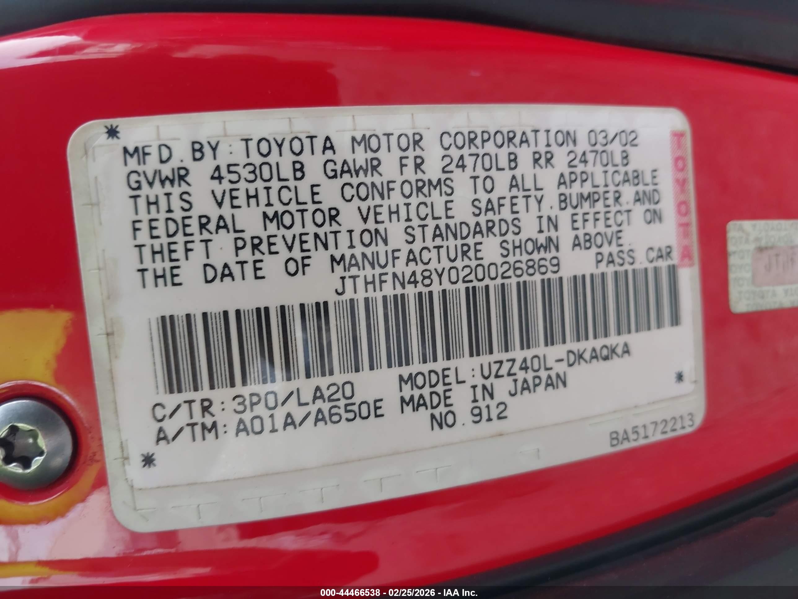 2002 Lexus Sc 430   Red vin: JTHFN48Y020026869