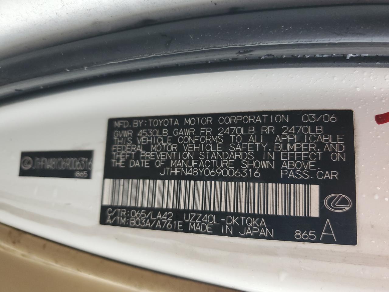 2006 Lexus Sc 430 White vin: JTHFN48Y069006316