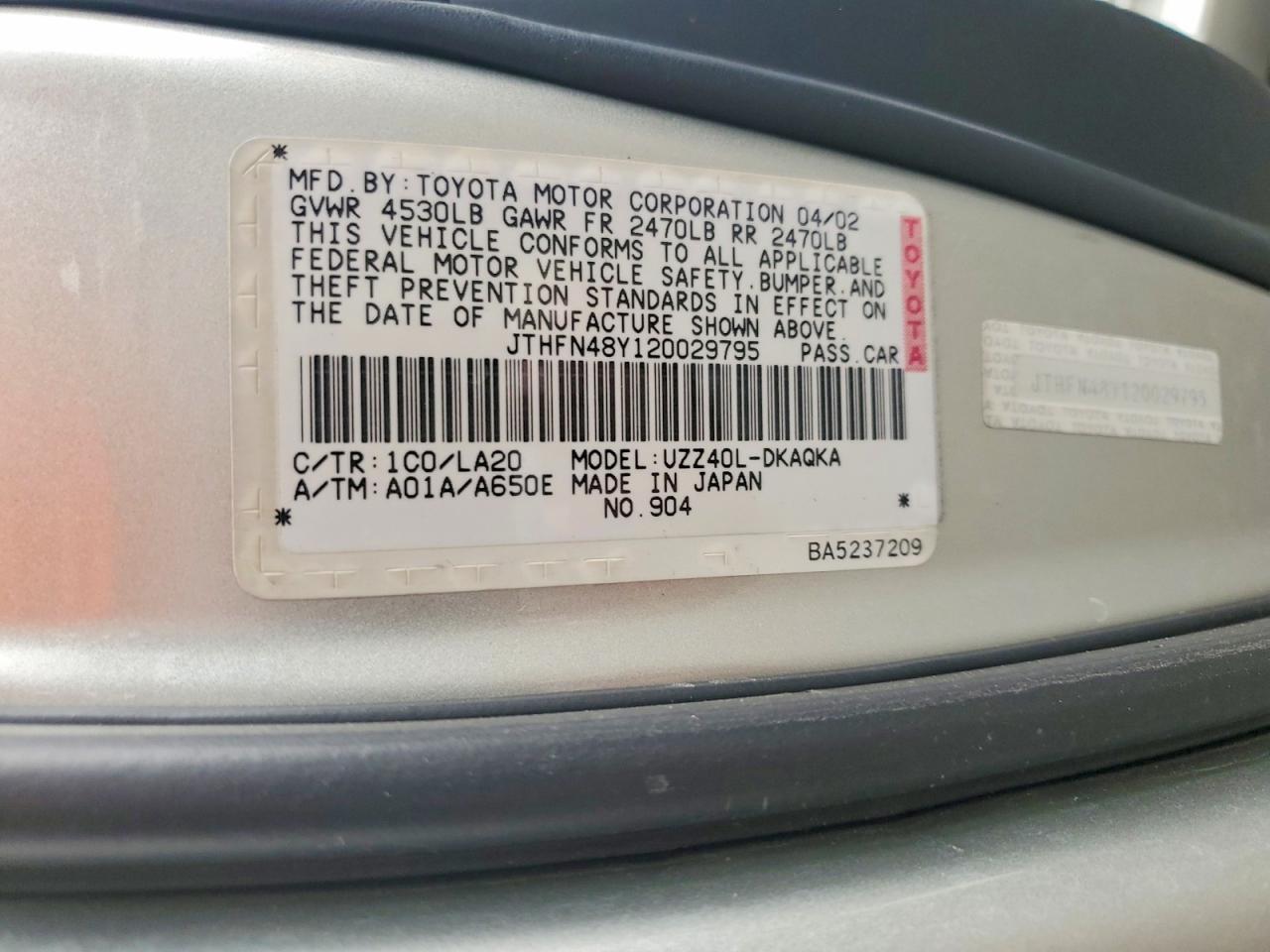 2002 Lexus Sc 430 Silver vin: JTHFN48Y120029795