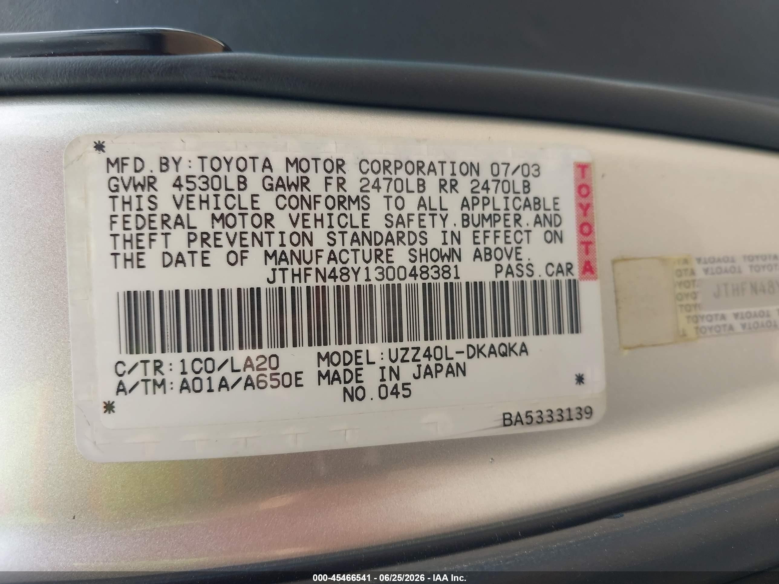 2003 Lexus Sc 430   Silver vin: JTHFN48Y130048381