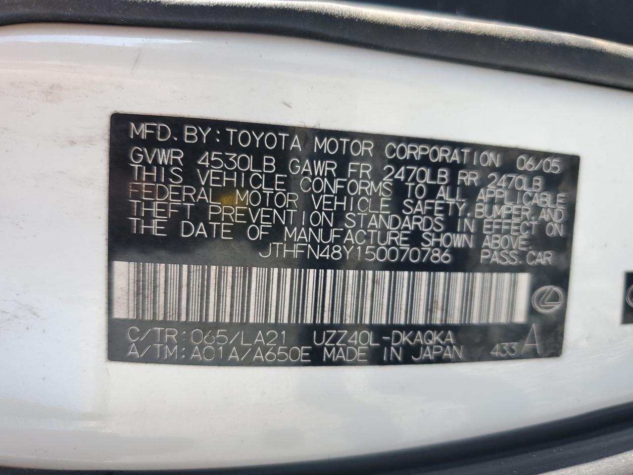 2005 Lexus Sc 430 White vin: JTHFN48Y150070786