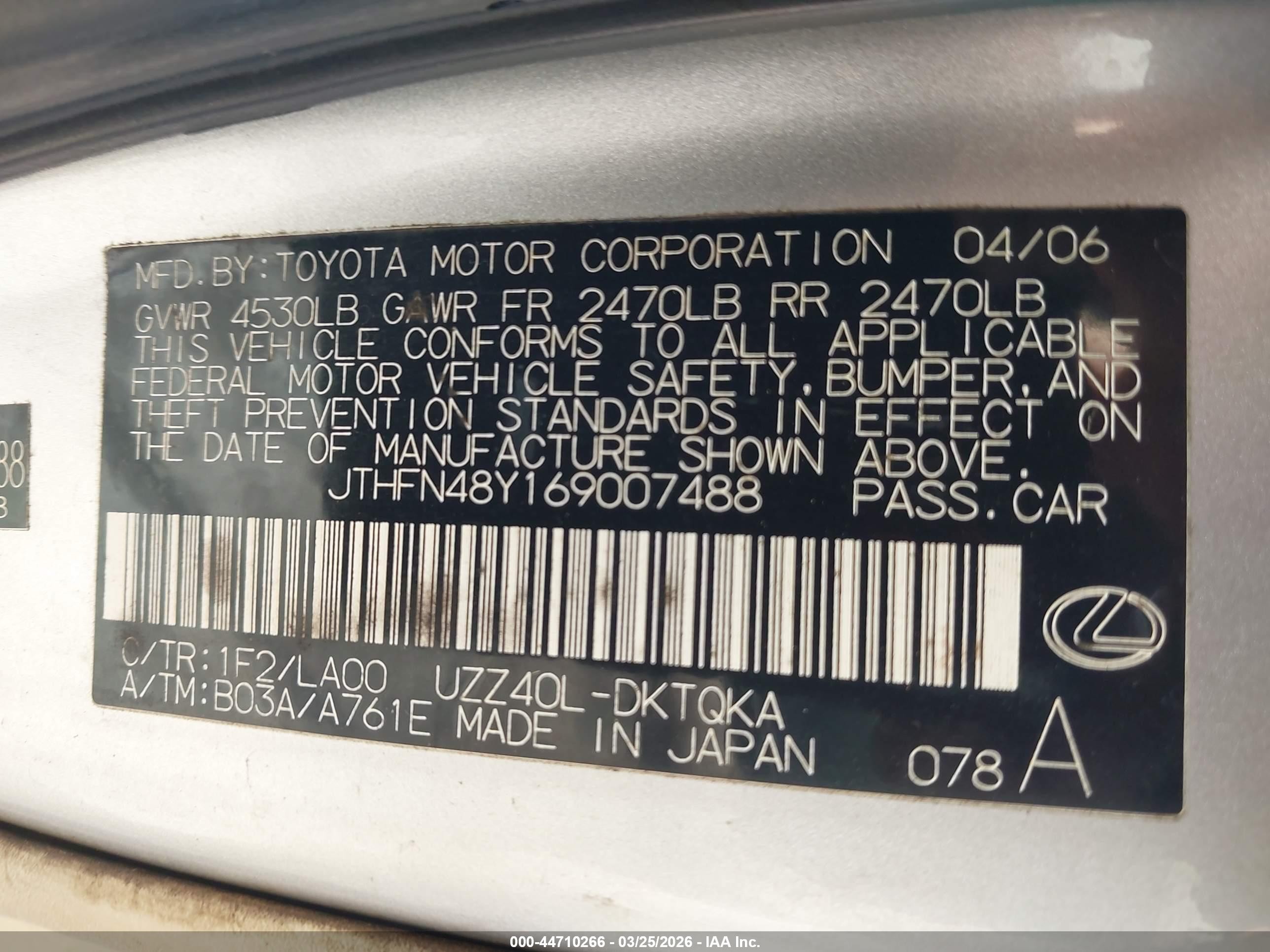 2006 Lexus Sc 430   Black vin: JTHFN48Y169007488