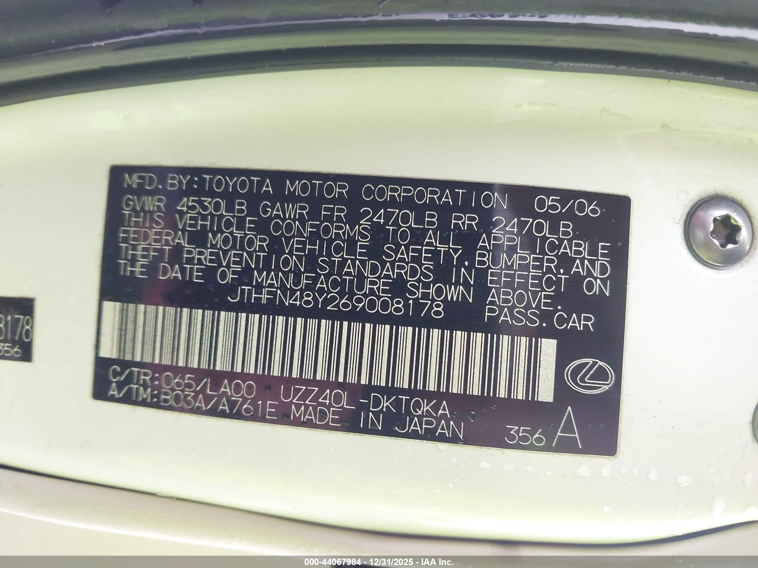 2006 Lexus Sc 430   White vin: JTHFN48Y269008178