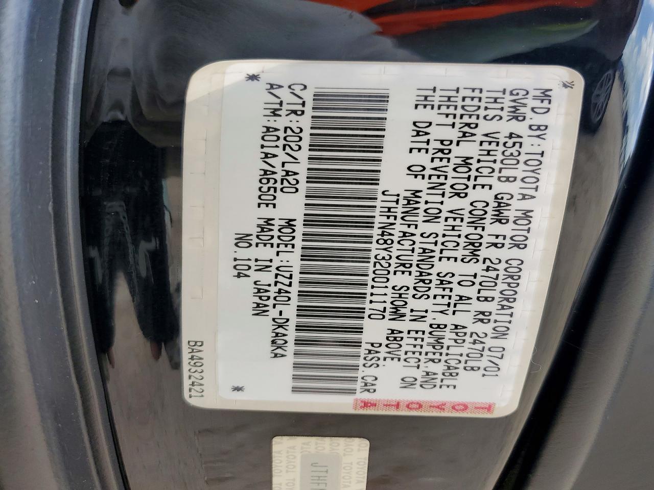 2002 Lexus Sc 430 Black vin: JTHFN48Y320011170