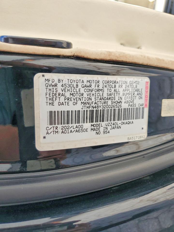 2002 Lexus Sc 430 Black vin: JTHFN48Y320026526