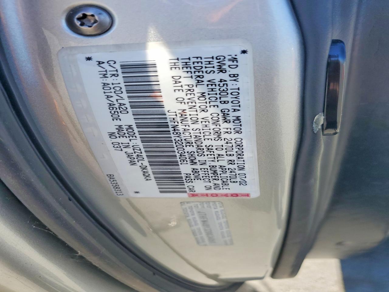 2002 Lexus Sc 430 Silver vin: JTHFN48Y320034061