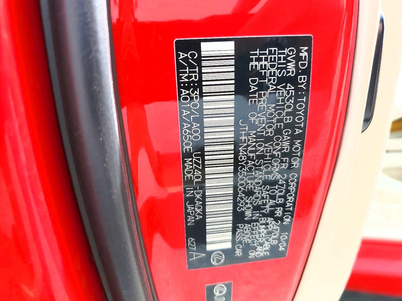 2005 Lexus Sc 430 Red vin: JTHFN48Y350064293