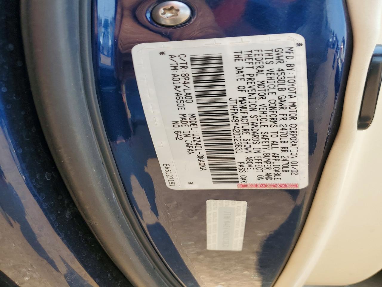 2002 Lexus Sc 430 Blue vin: JTHFN48Y420023831
