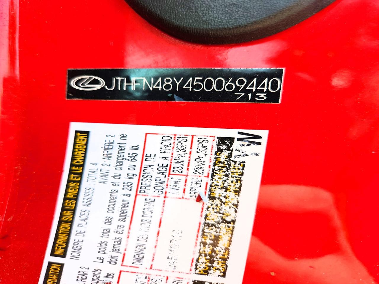 2005 Lexus Sc 430 Red vin: JTHFN48Y450069440