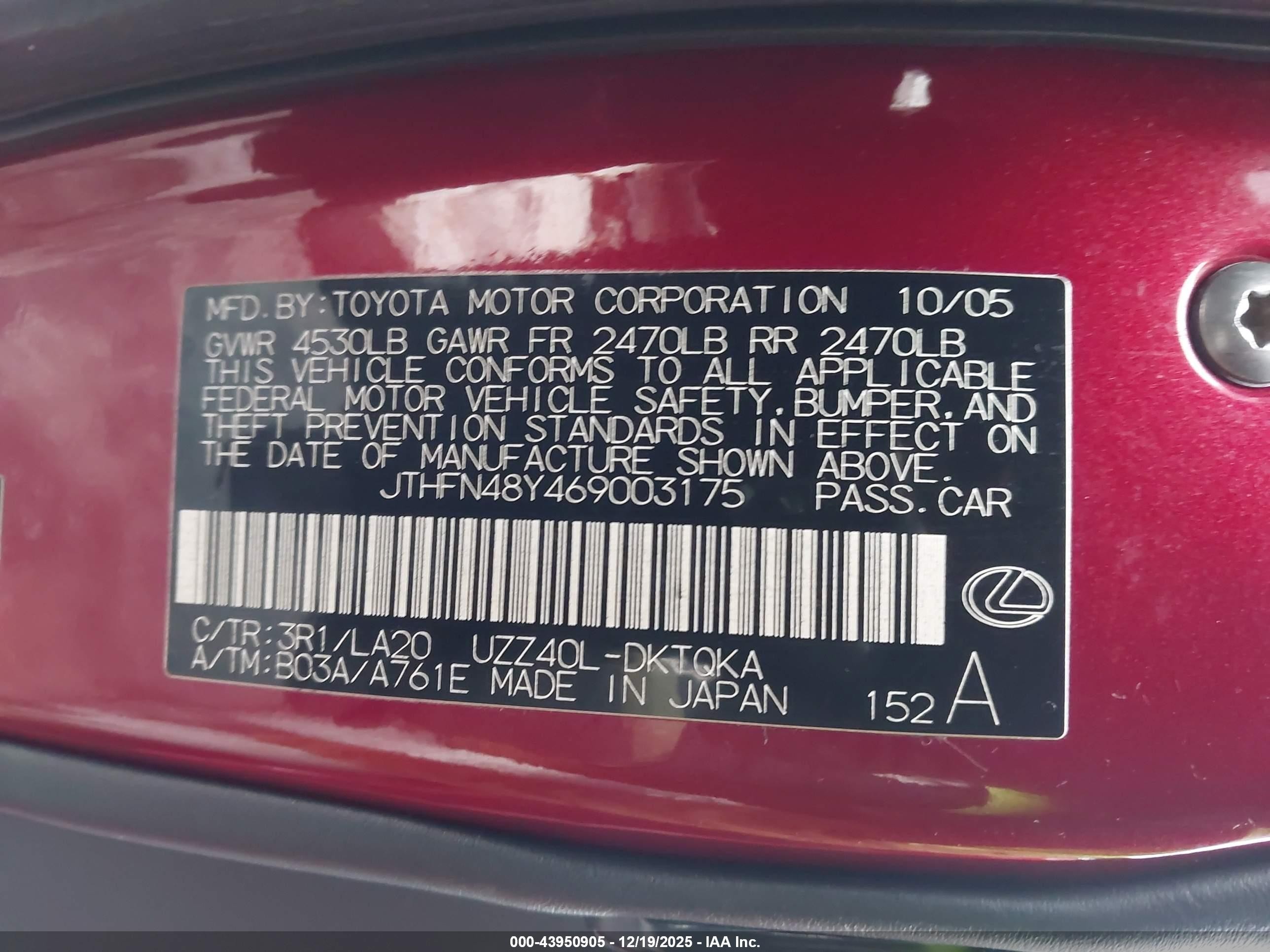 2006 Lexus Sc 430   Red vin: JTHFN48Y469003175
