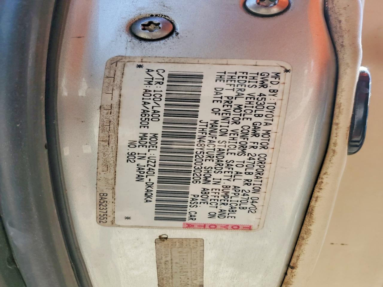 2002 Lexus Sc 430 Silver vin: JTHFN48Y520030206