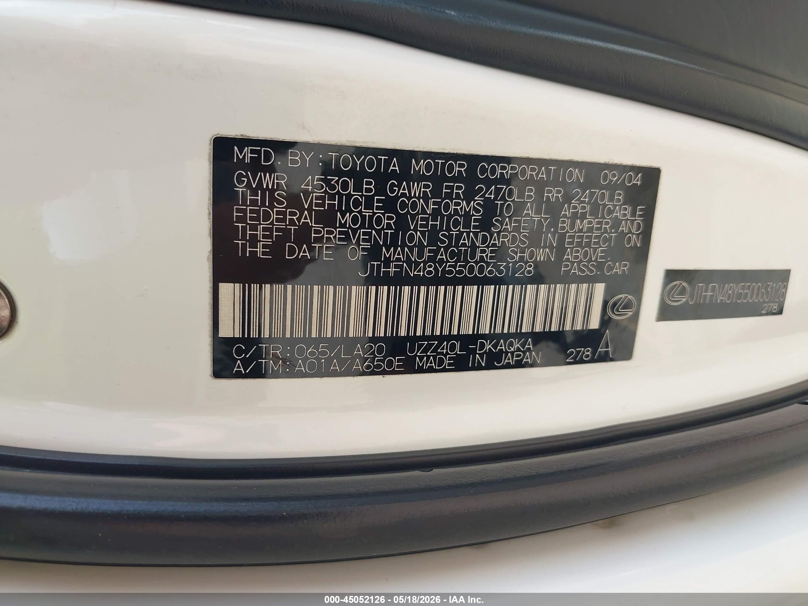 2005 Lexus Sc 430 White vin: JTHFN48Y550063128