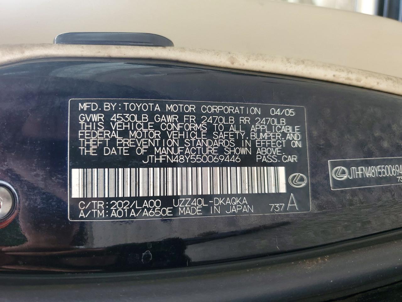 2005 Lexus Sc 430 Black vin: JTHFN48Y550069446