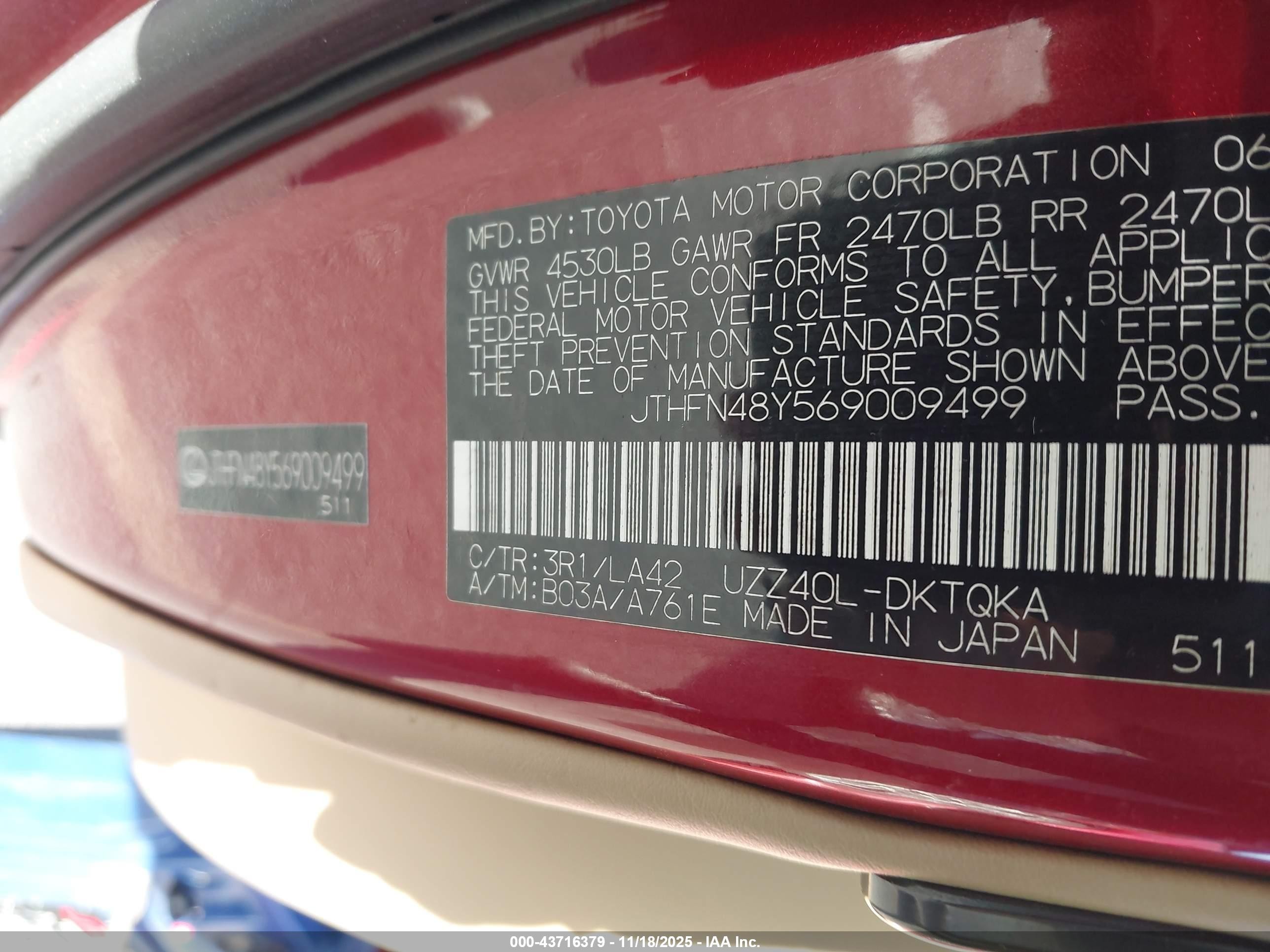 2006 Lexus Sc 430   Red vin: JTHFN48Y569009499