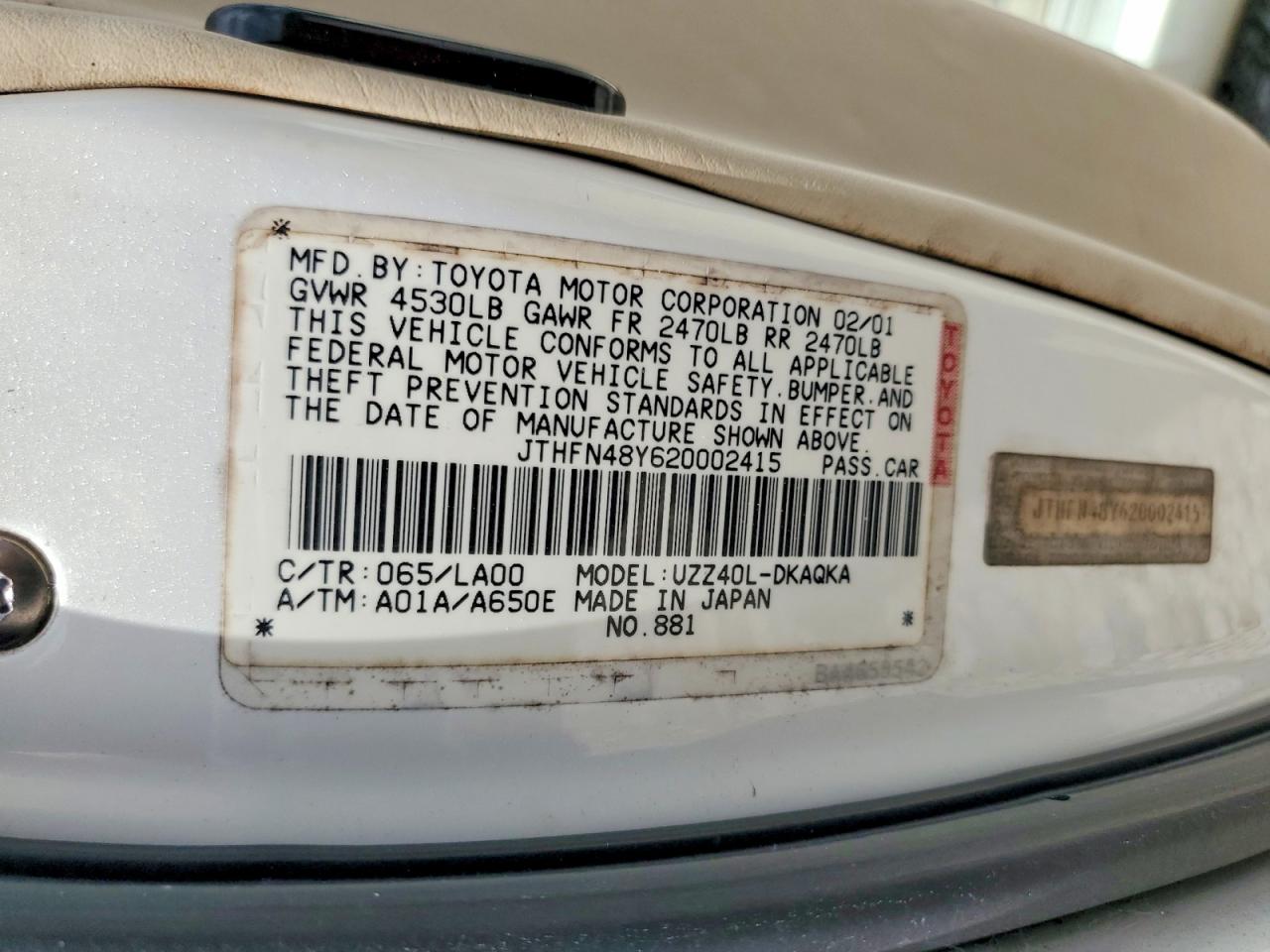 2002 Lexus Sc 430 White vin: JTHFN48Y620002415