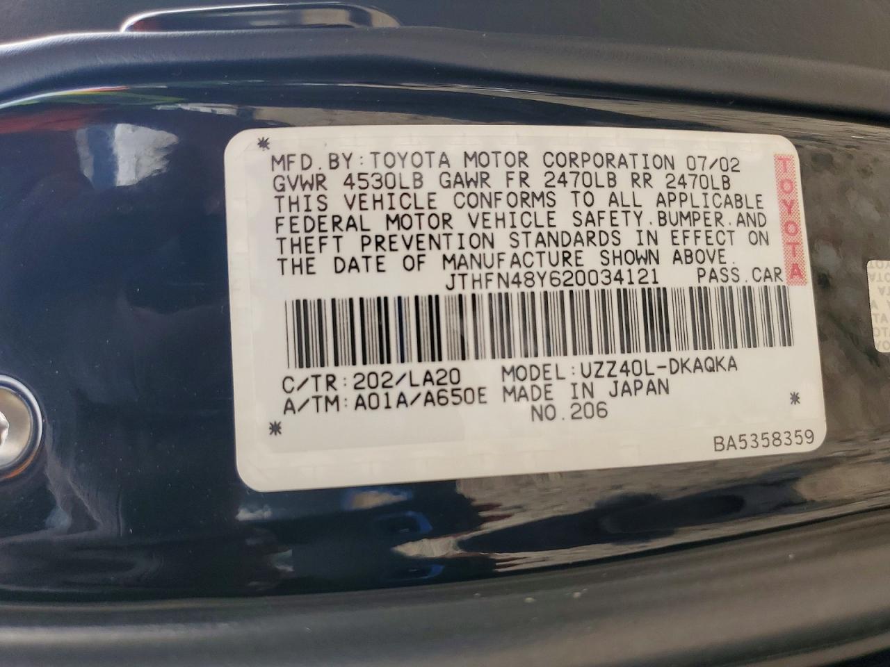 2002 Lexus Sc 430 Black vin: JTHFN48Y620034121