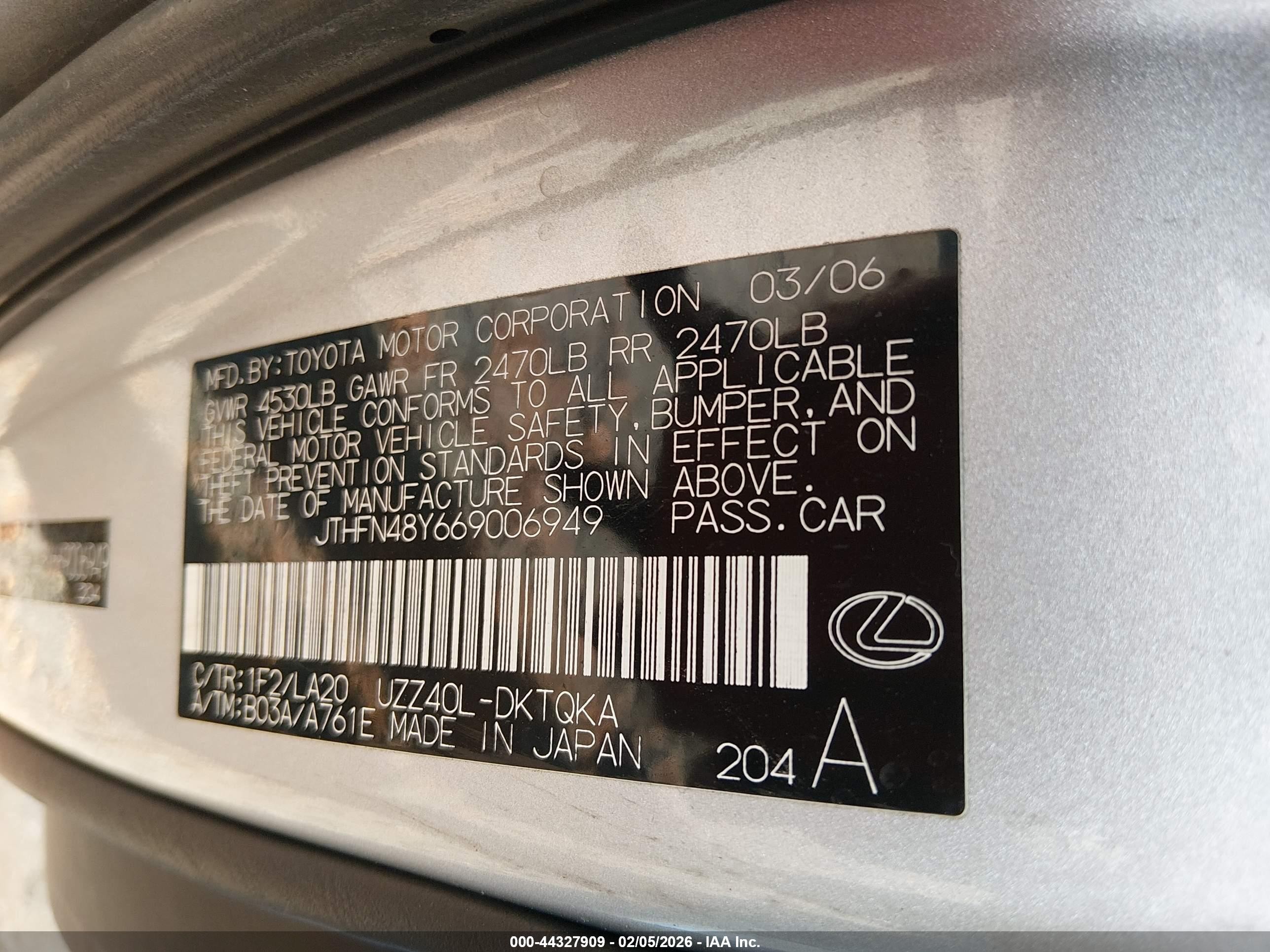 2006 Lexus Sc 430   Gray vin: JTHFN48Y669006949