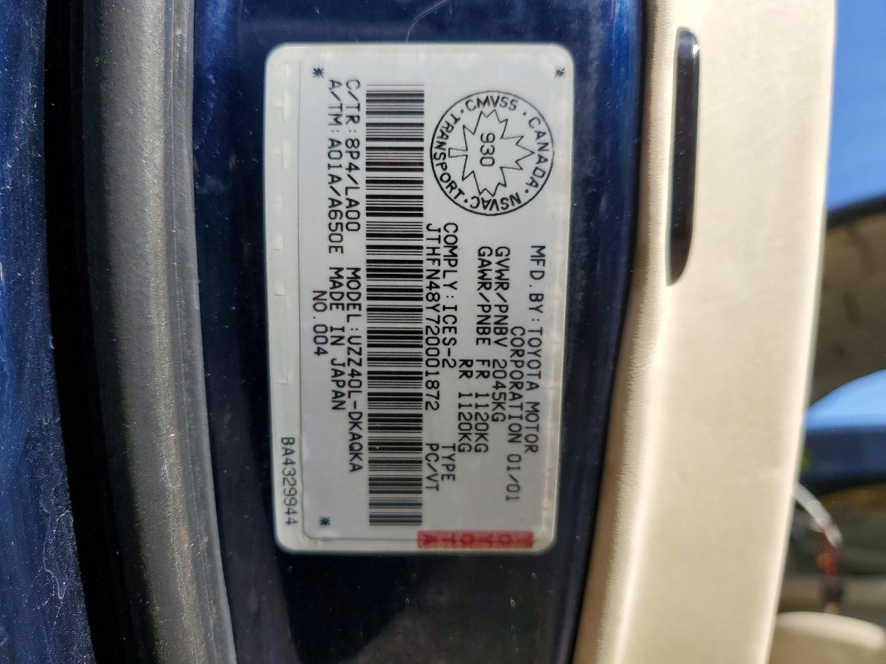 2002 Lexus Sc 430 Blue vin: JTHFN48Y720001872