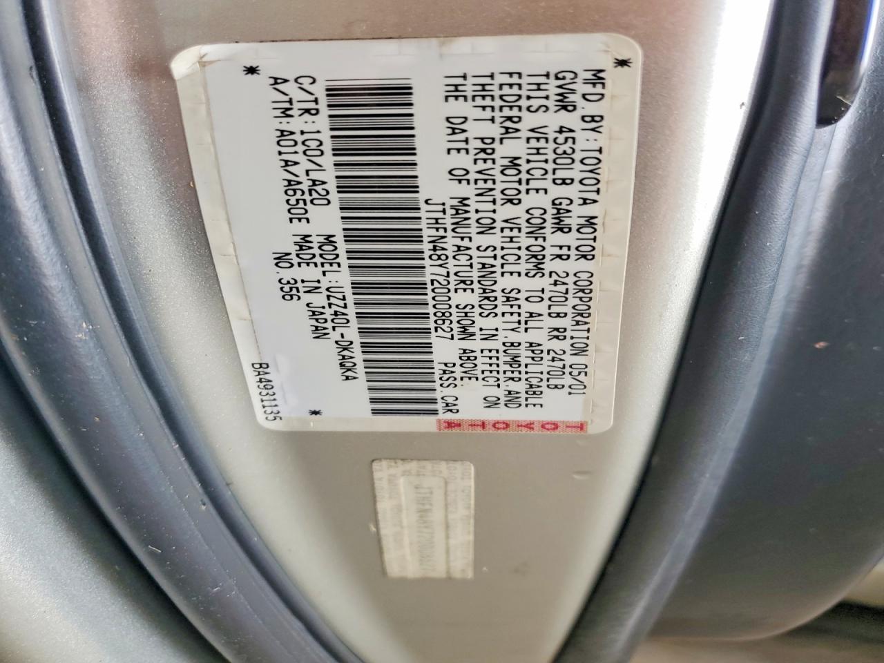 2002 Lexus Sc 430 Silver vin: JTHFN48Y720008627