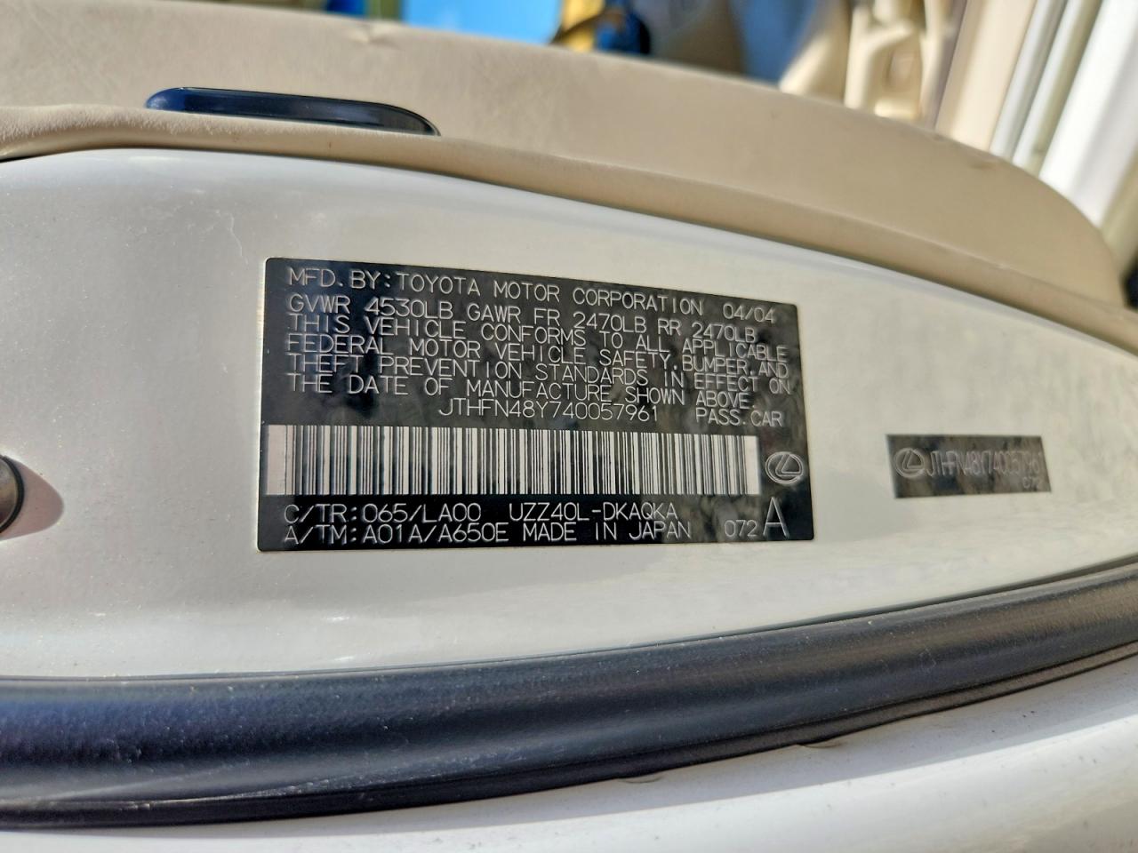 2004 Lexus Sc 430 White vin: JTHFN48Y740057961