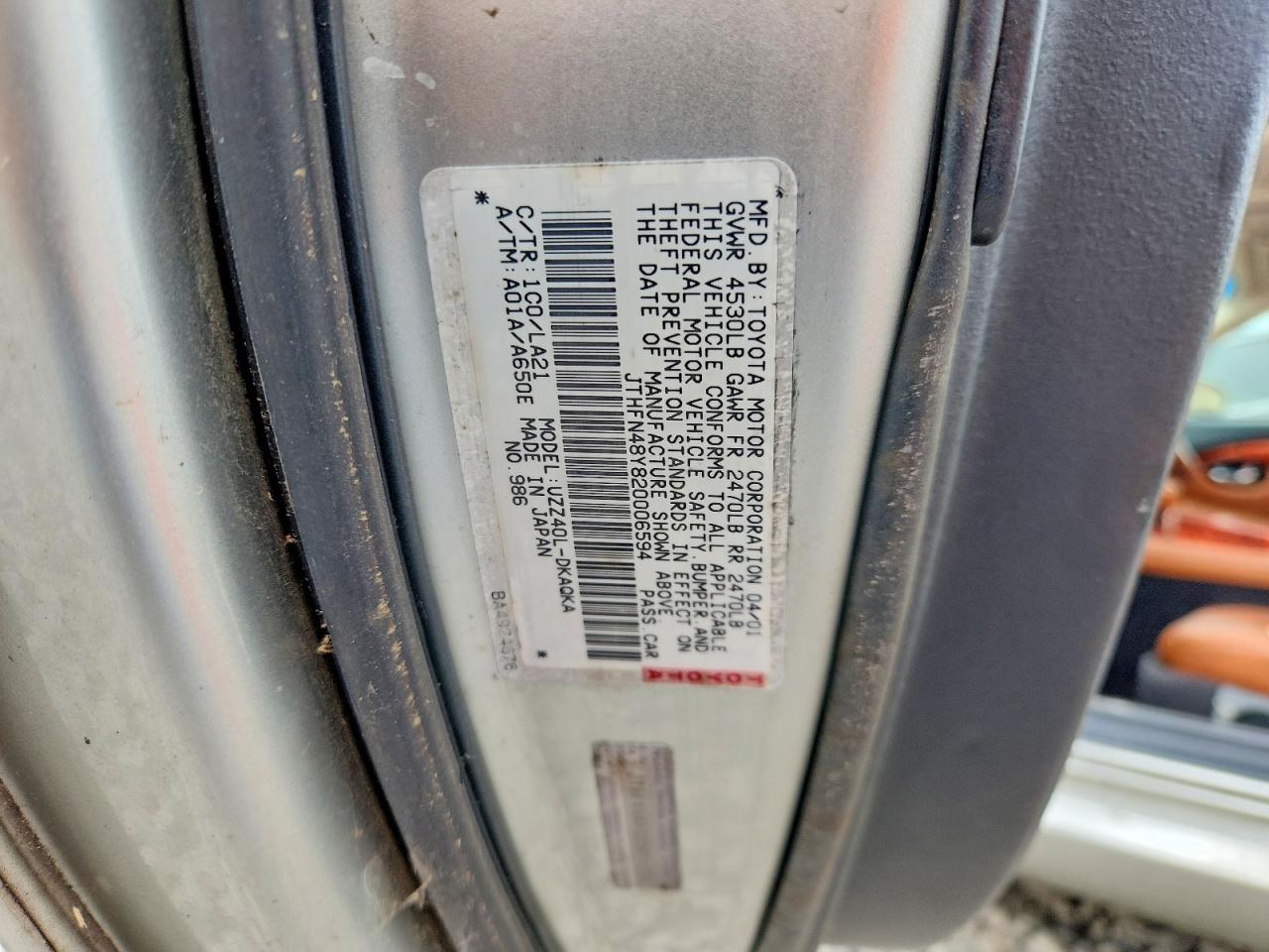 2002 Lexus Sc 430 Silver vin: JTHFN48Y820006594